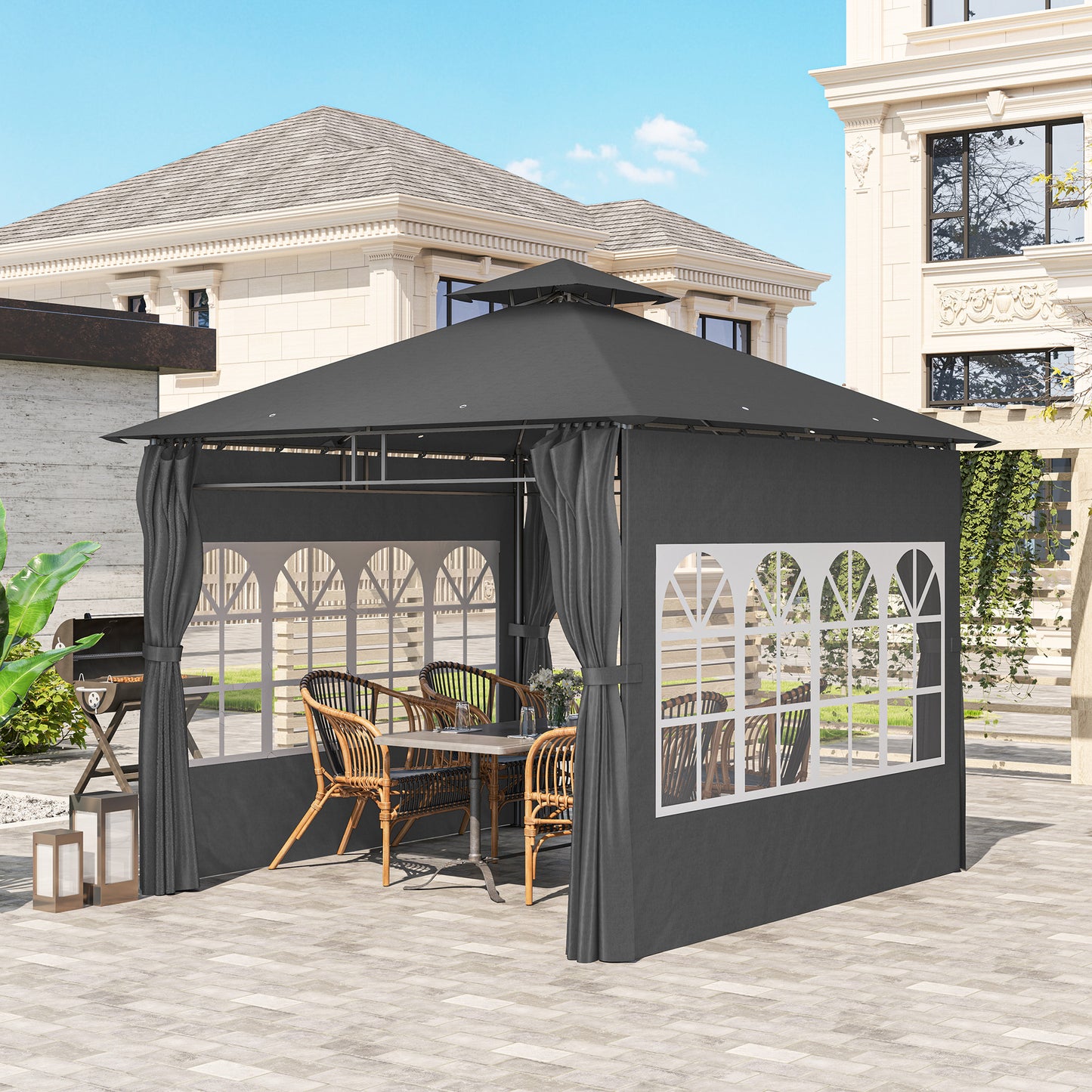 3 x 3 m Garden Gazebo, Outdoor Gazebo Canopy Shelter, Dark Grey