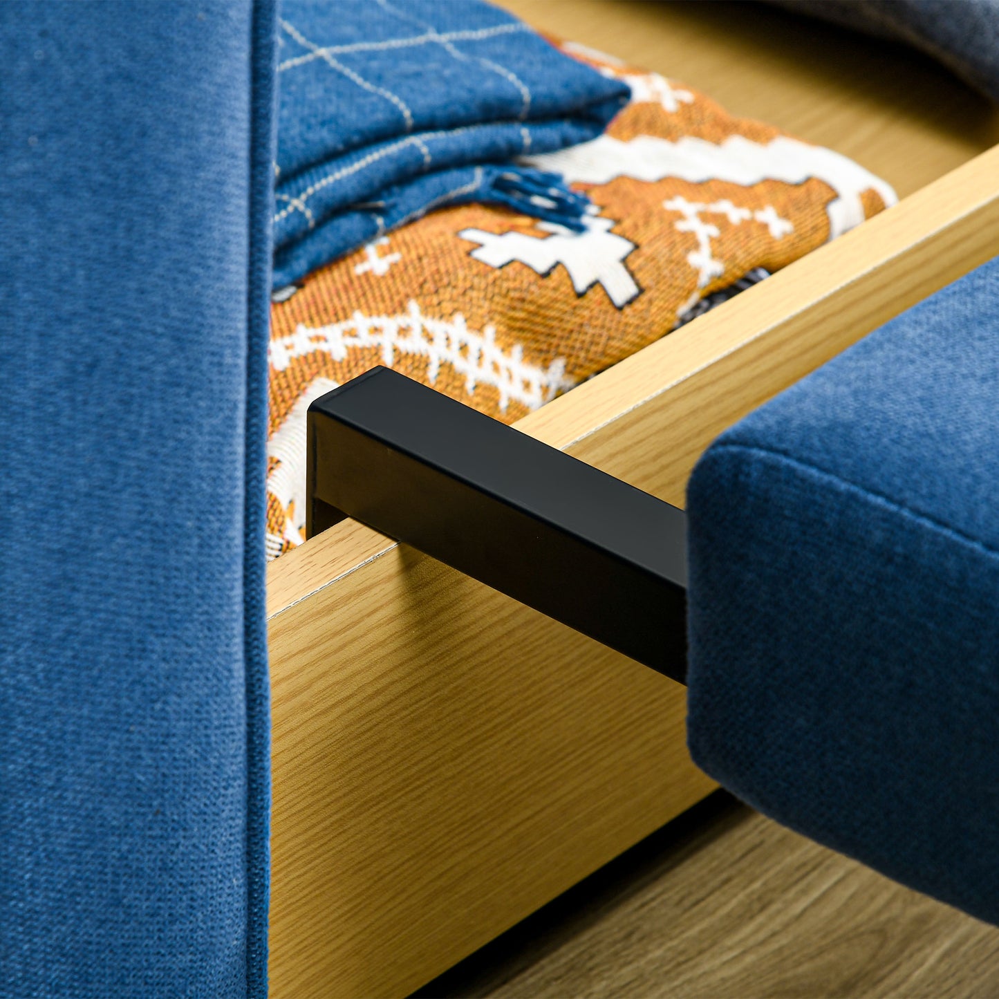 Black Friday Clearance Sale - 2 Seater Sofa Bed, Convertible Bed Settee, Modern Fabric Loveseat Sofa Couch w/ Cushions, Hidden Storage for Guest Room, Blue