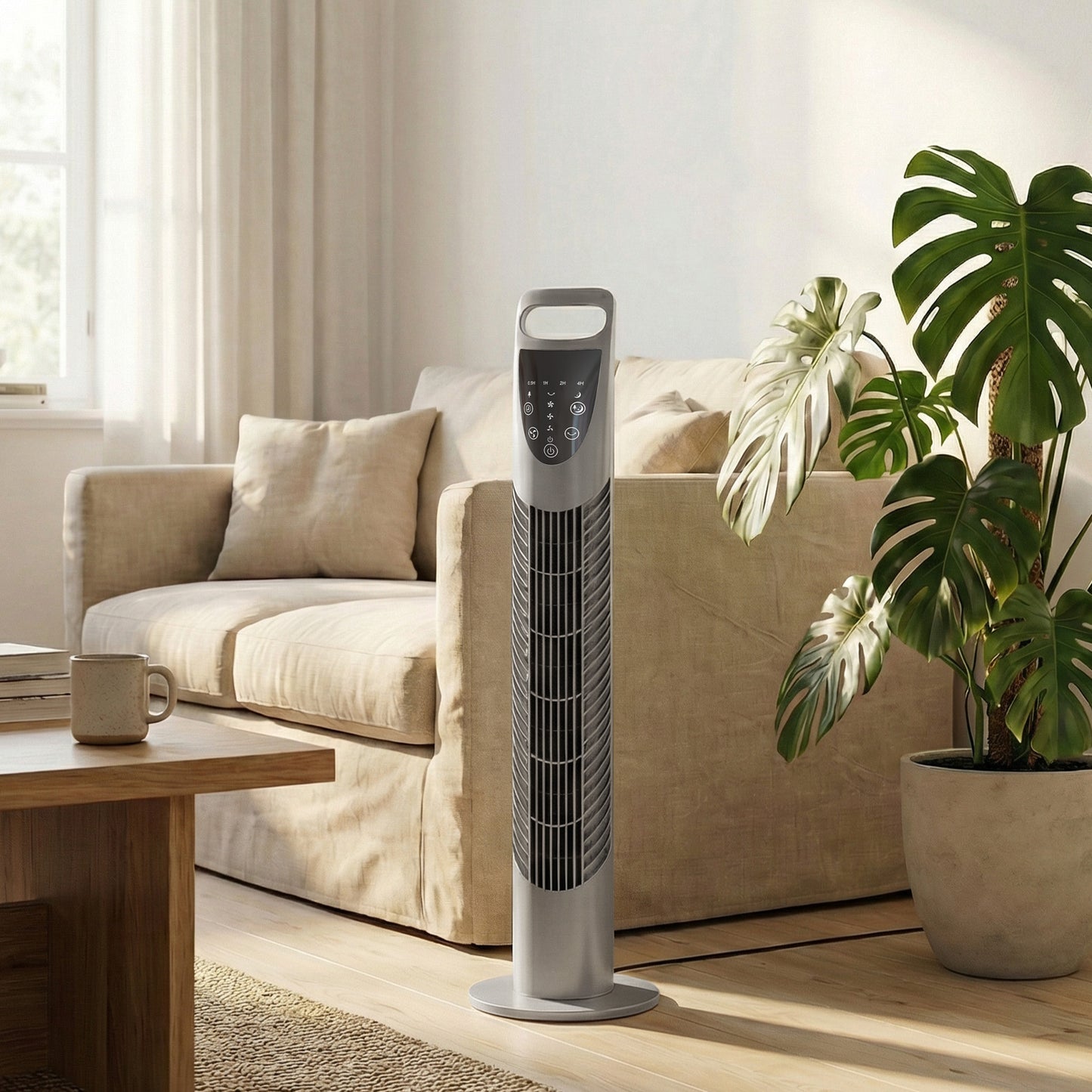 78.5cm Oscillation Tower Fan with Remote Control 3-Speed Wind Grey
