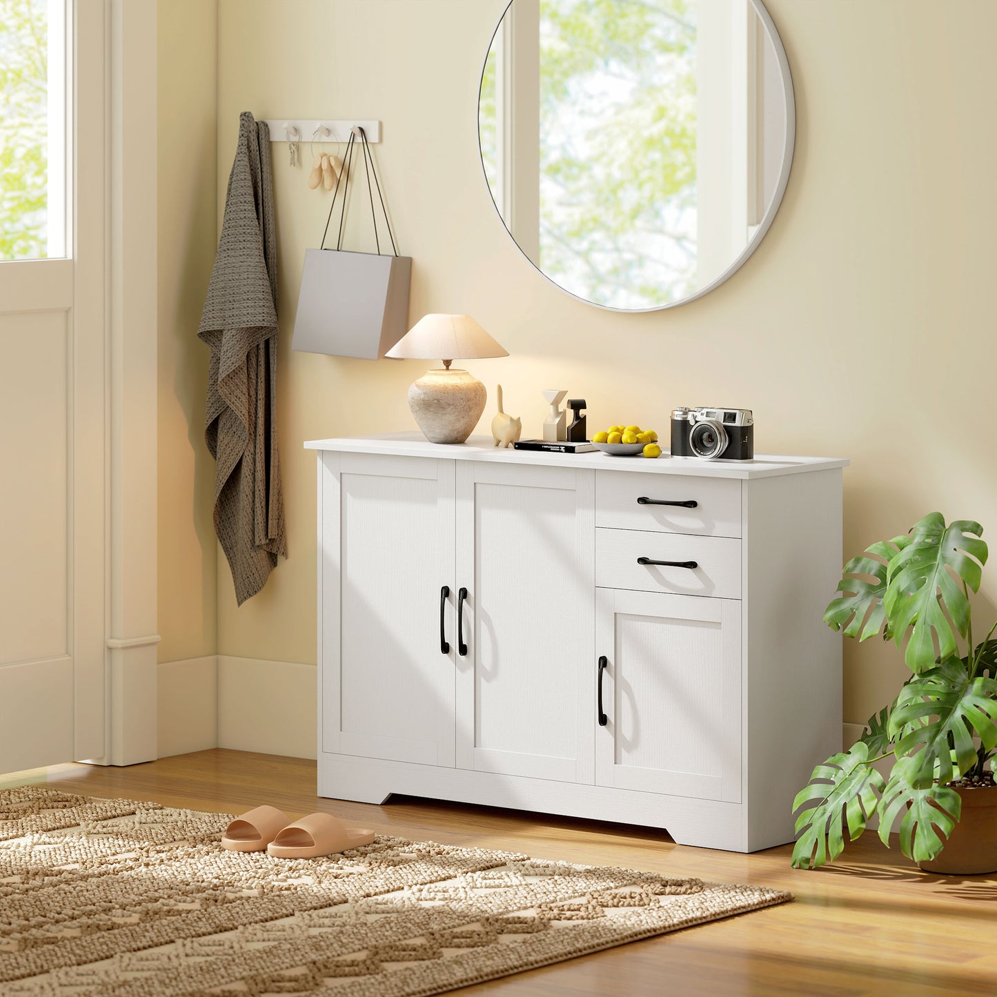 Sideboard with Soft-Close Doors, Modern Storage Cabinet White