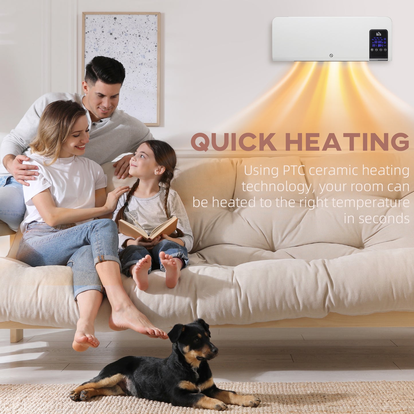 2000W Wall Mounted Ceramic Heater with Remote Control for Home White