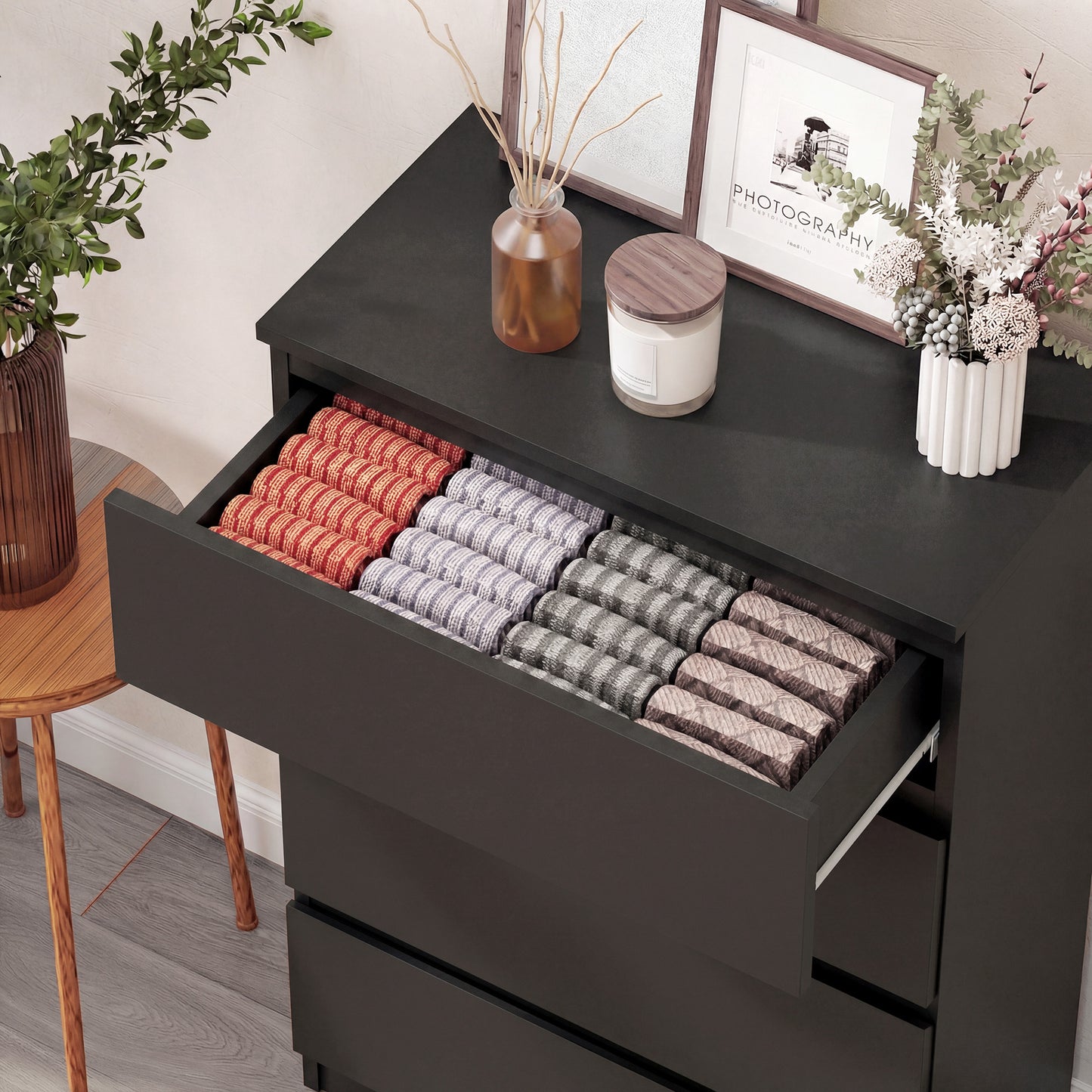 Bedroom Chest of Drawers, 5 Drawers Dresser, Drawer Unit, Black