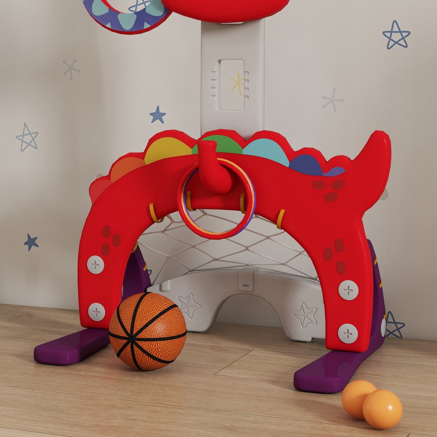 5-in-1 Basketball Set with Adjustable 96-130 cm Height, Red