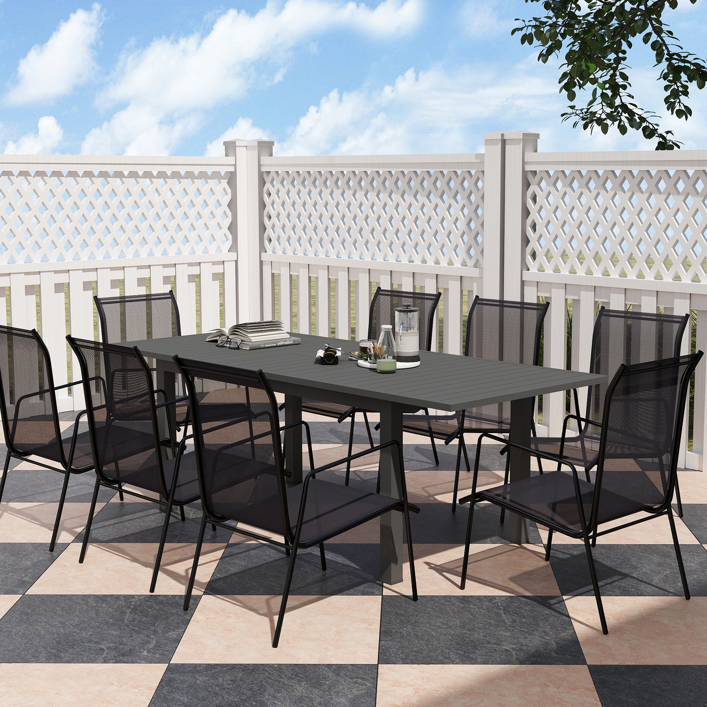 Extending Garden Table with Slatted Top, 160/220 x 90 x 73 cm, Grey