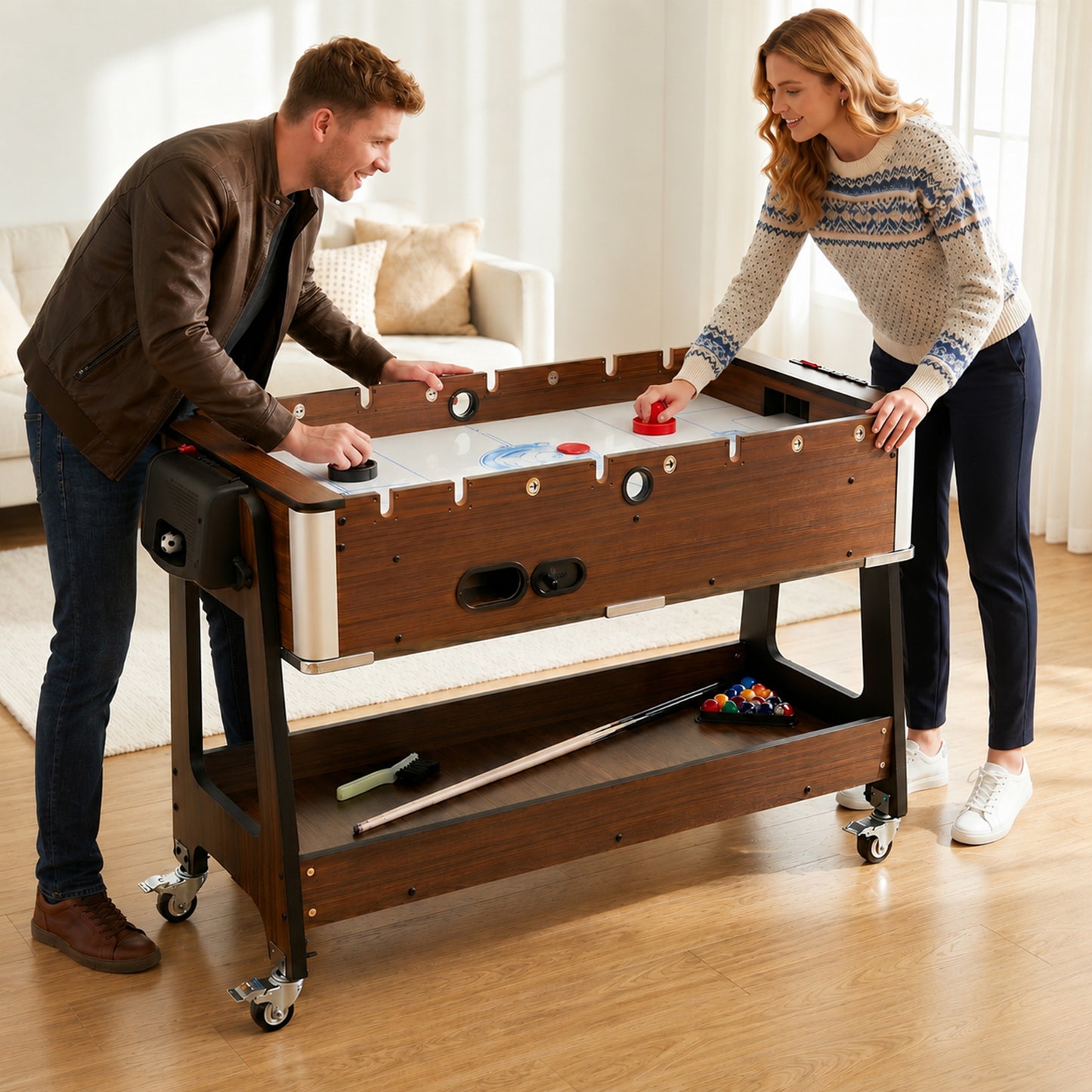3 in 1 Reversible Multi Game Table with Lockable Wheels and Shelf