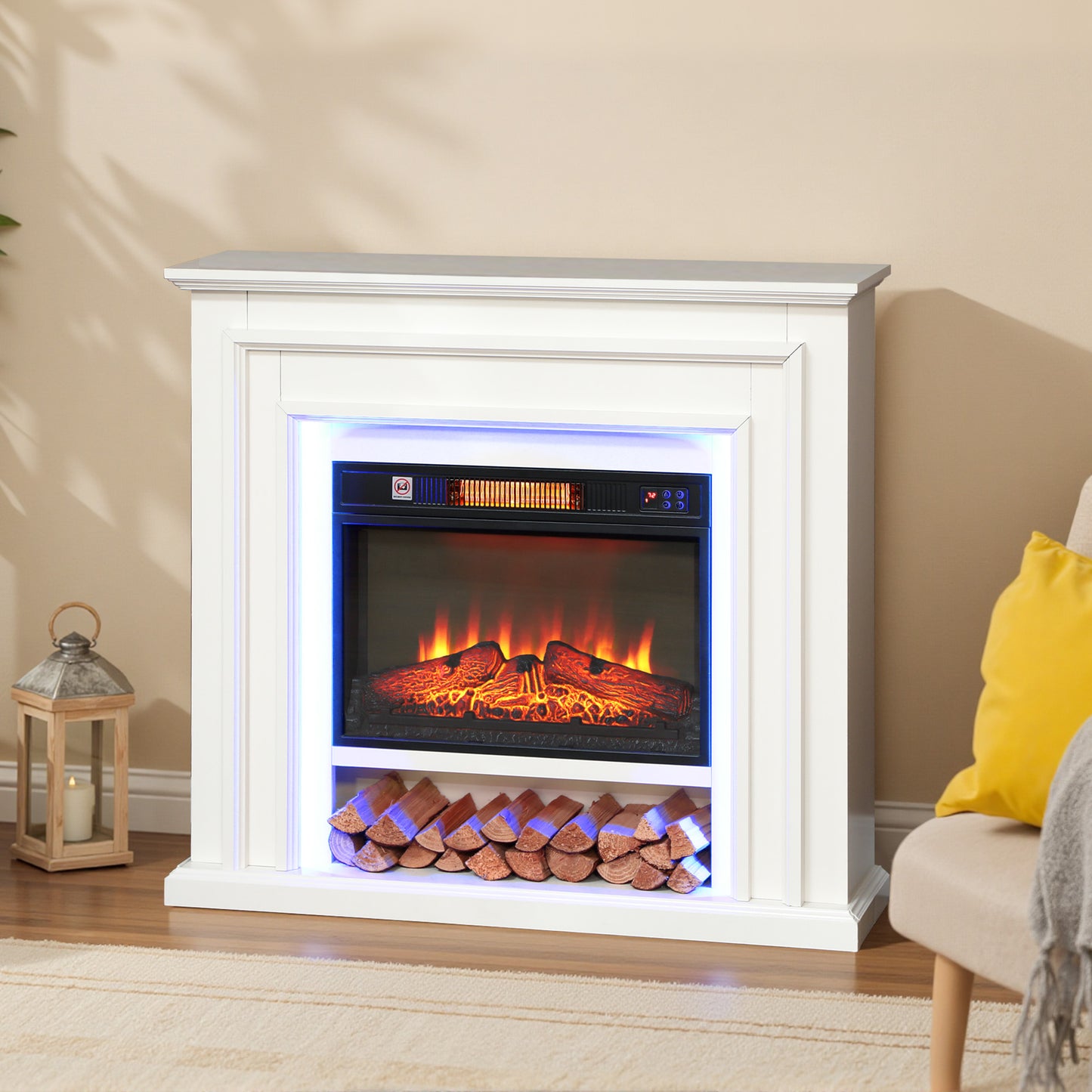 1800W Inset Electric Fireplace and Mantel Reach up to 30 m², White