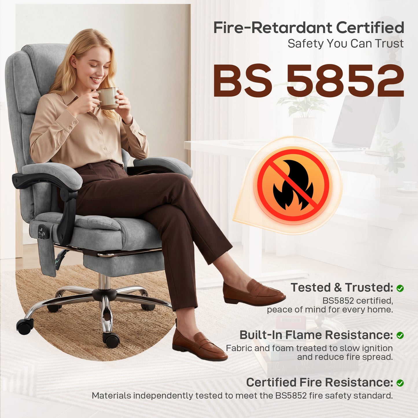 Executive Office Chair, Desk Chair with Massage and Heat, Grey