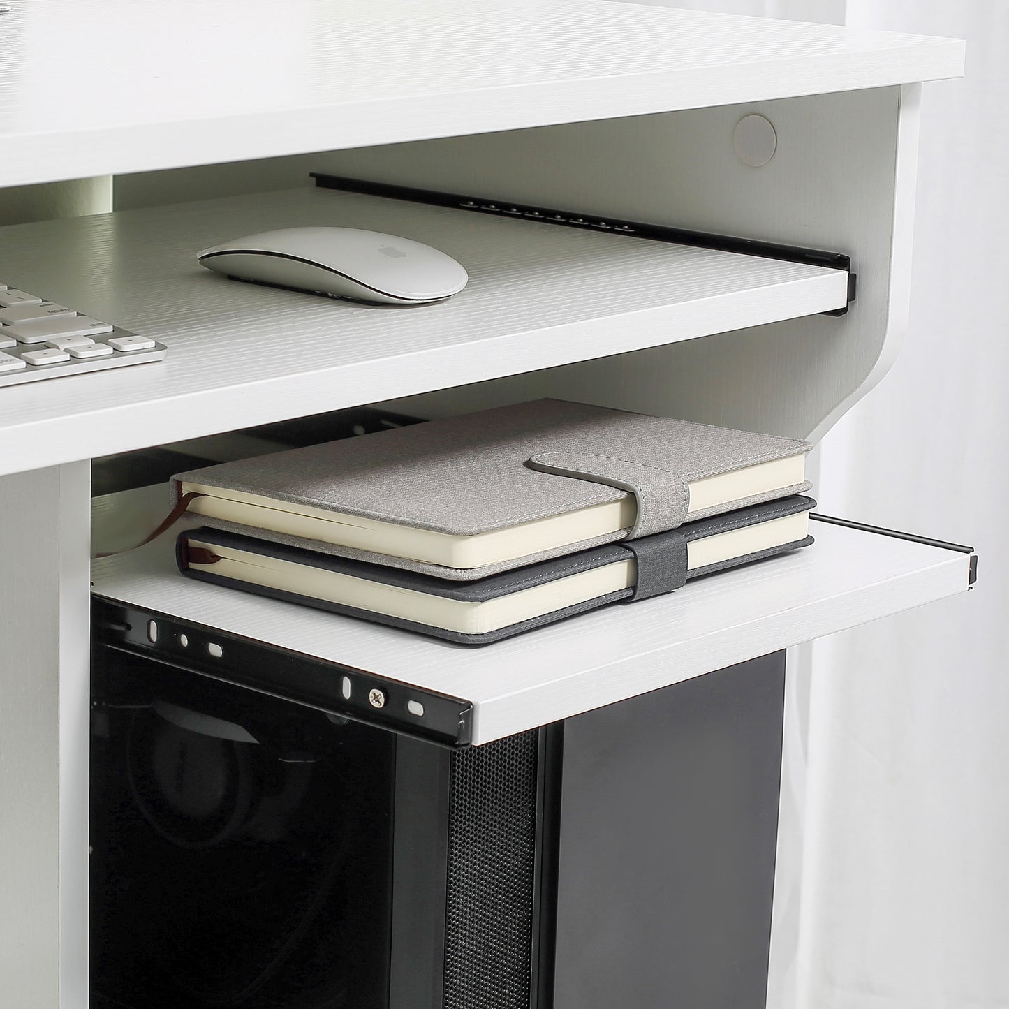 Computer Table Study Desk with Sliding Keyboard Tray, White