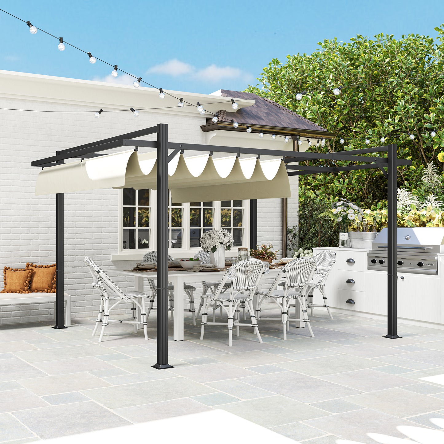 3 x 4m Pergola with Retractable Roof and Aluminium Frame, Khaki