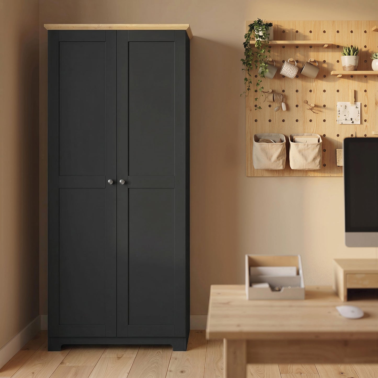 172cm Wooden Storage Cabinet Cupboard With 4 Shelves Black