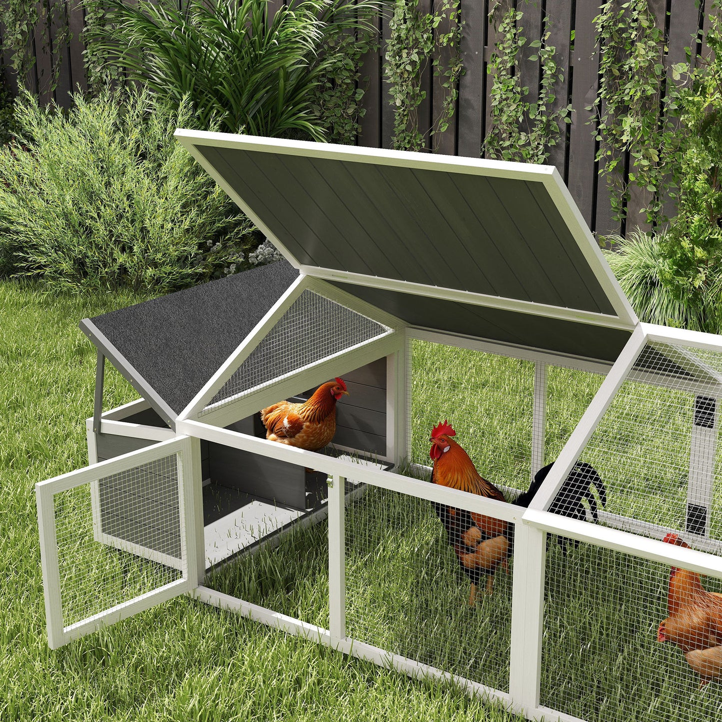 Wooden Chicken Run with Nesting Box, Openable Roof, for 4-8 Chickens