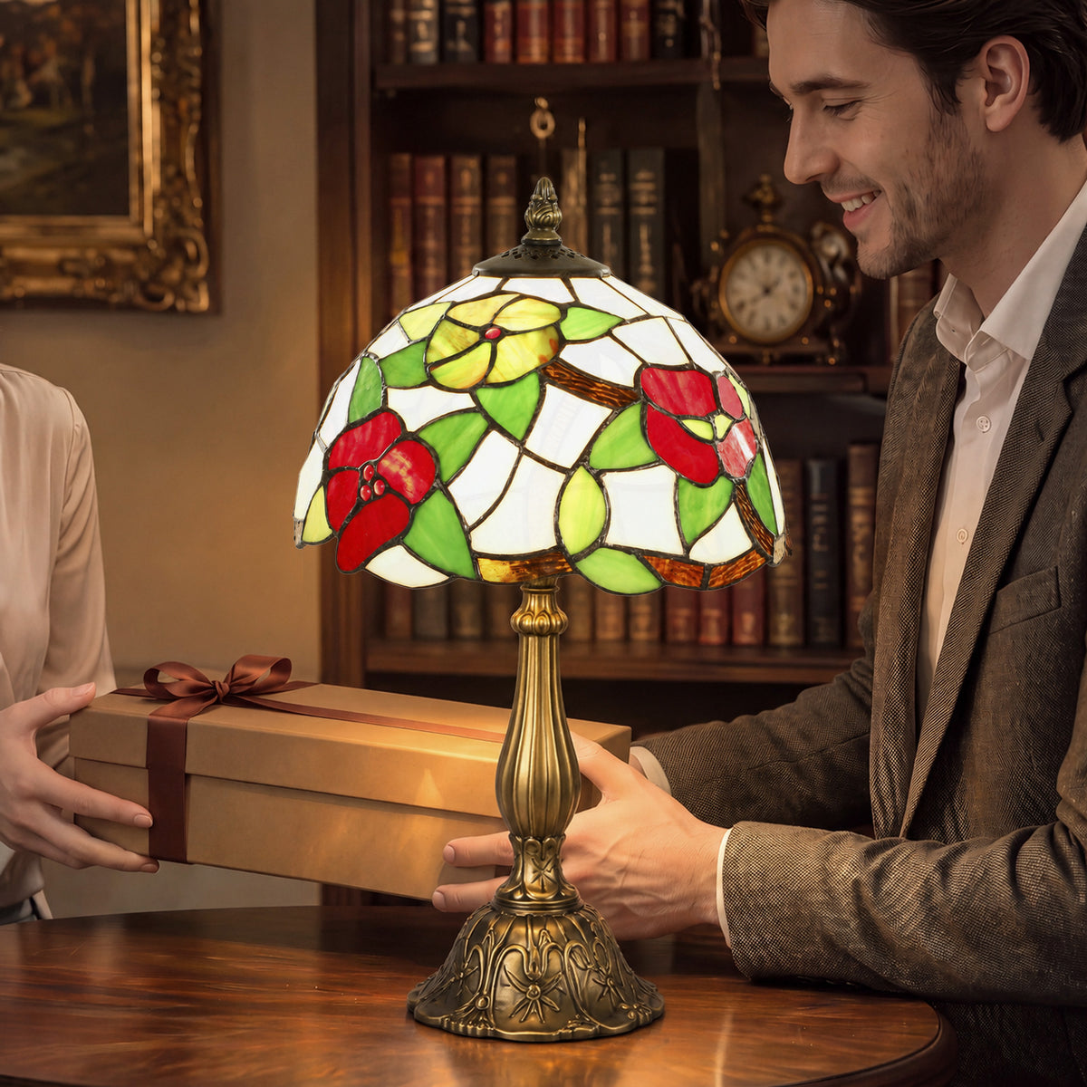 Handcrafted Sunflower Stained Glass Table Lamp (E27 Bulb Not Included) - Red