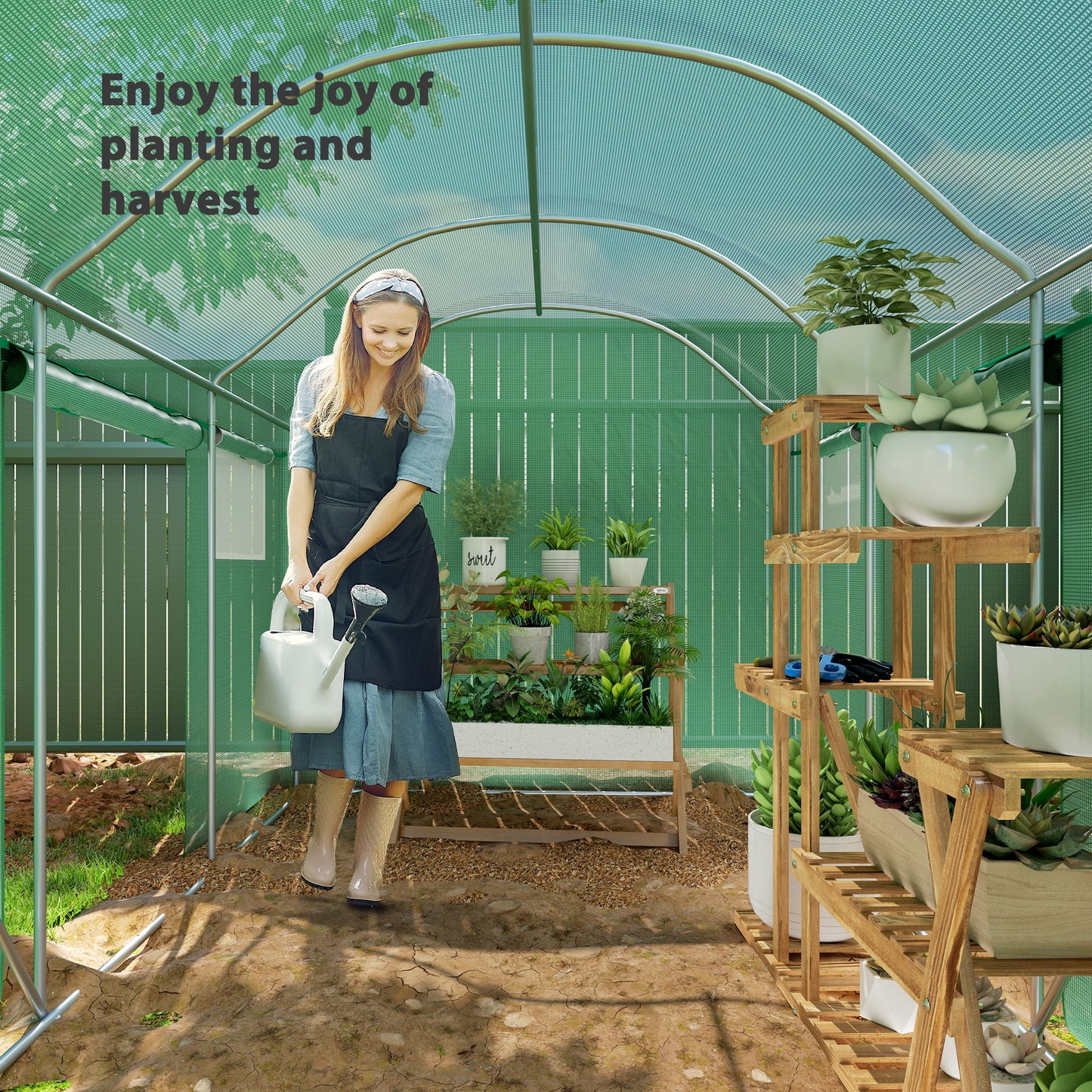 Polytunnel Greenhouse with 3 Roll-up Doors, 3 x 2 x 2m, Green