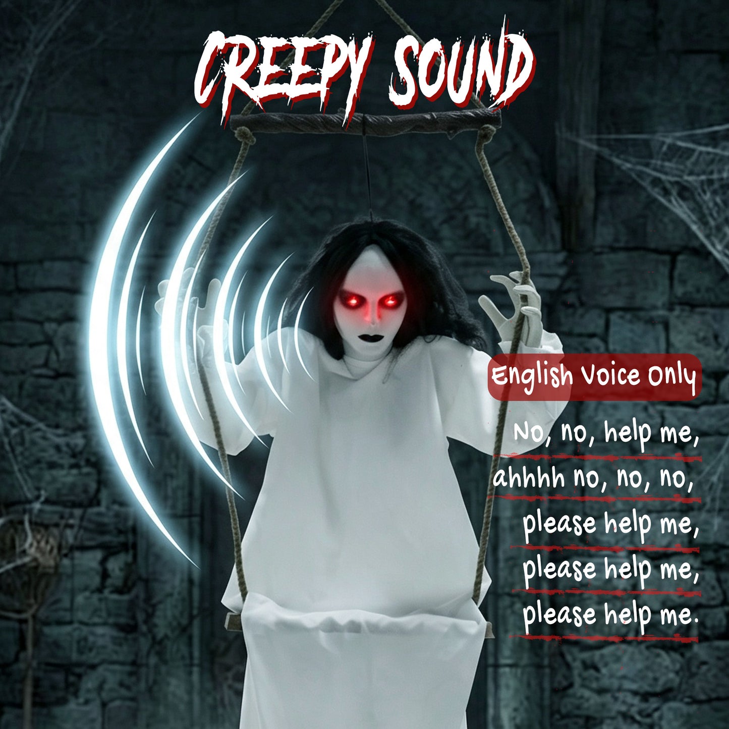 170cm Animated Hanging Swing Ghost with Glowing Red Eyes for Party