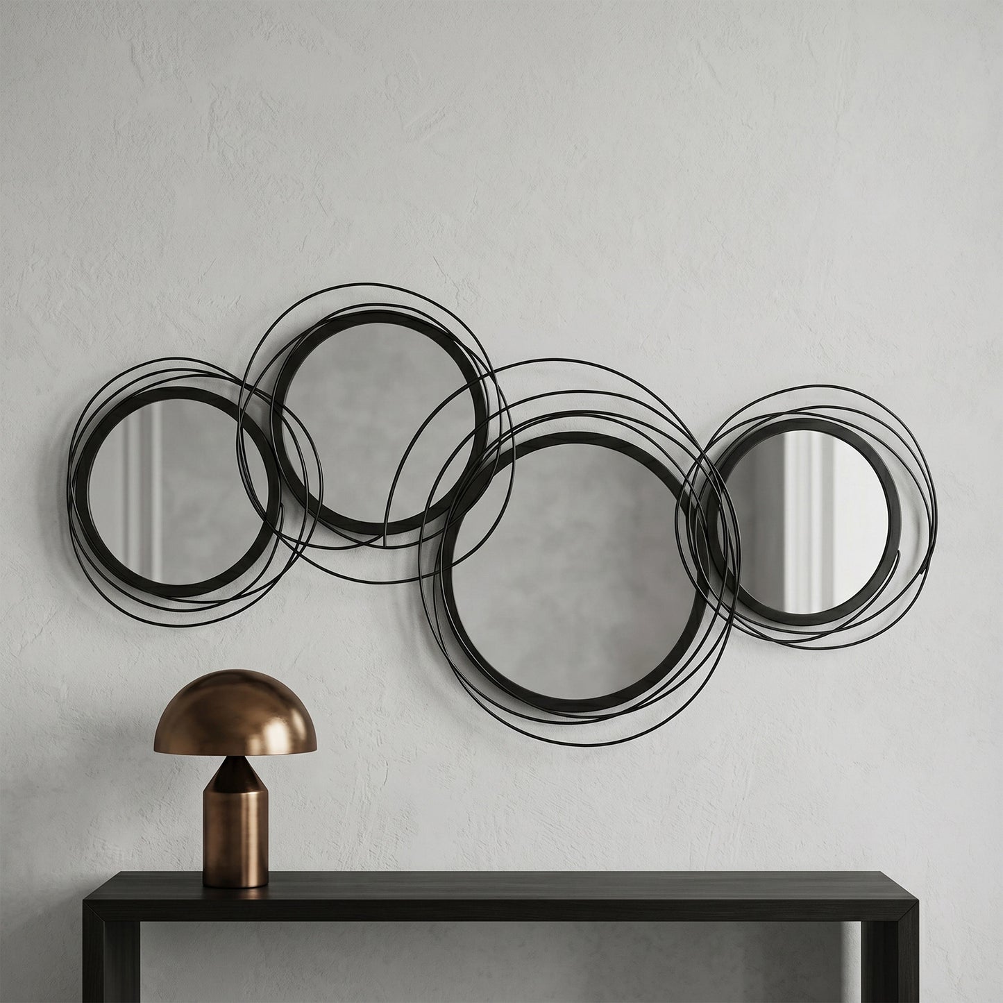 Metal Wall Art 56cm Modern Decorative Mirror Decor Hanging Home Wall Sculptures for Living Room Bedroom Dining Room, Black
