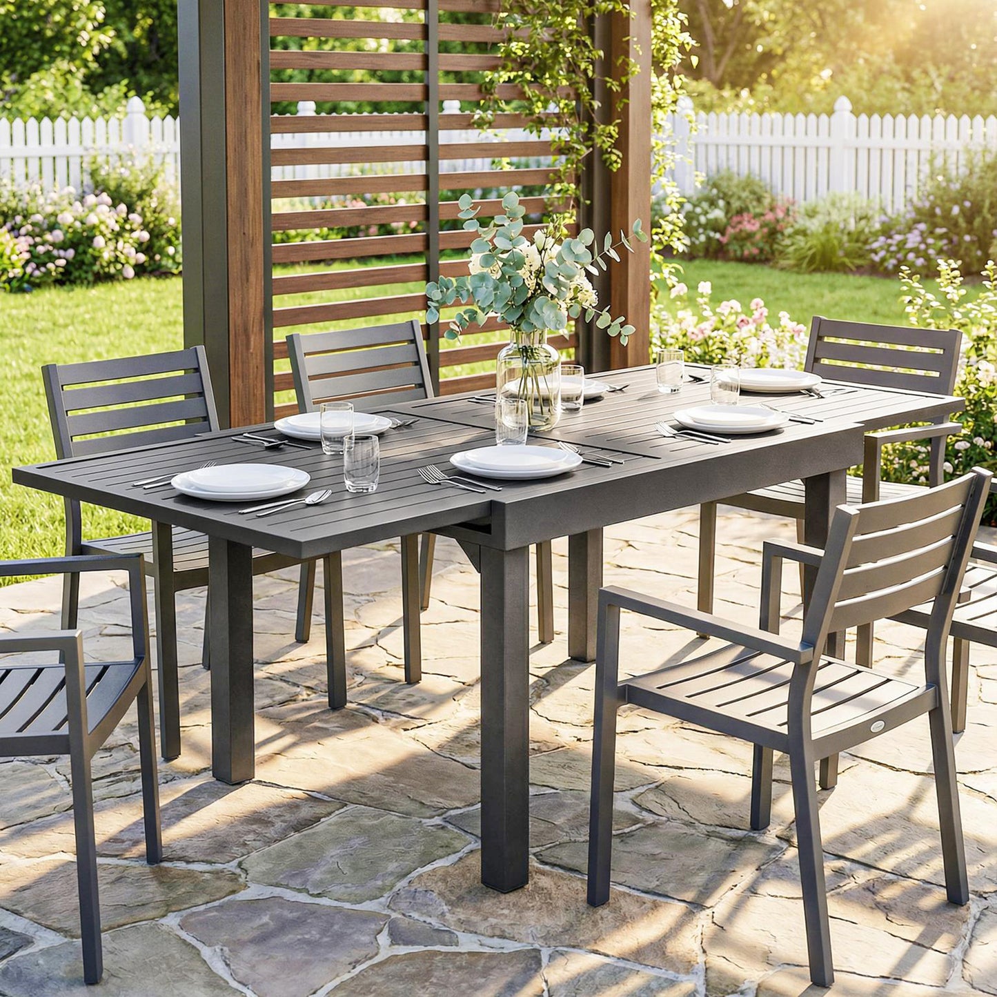 Extending Garden Table for 4-8, Aluminium Outdoor Table, Dark Grey