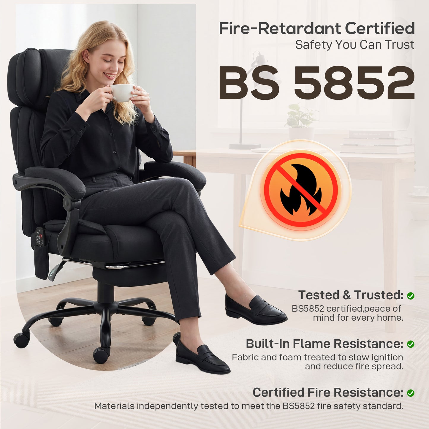 Vibration Massage Office Chair w/ Heat Reclining Function, Black