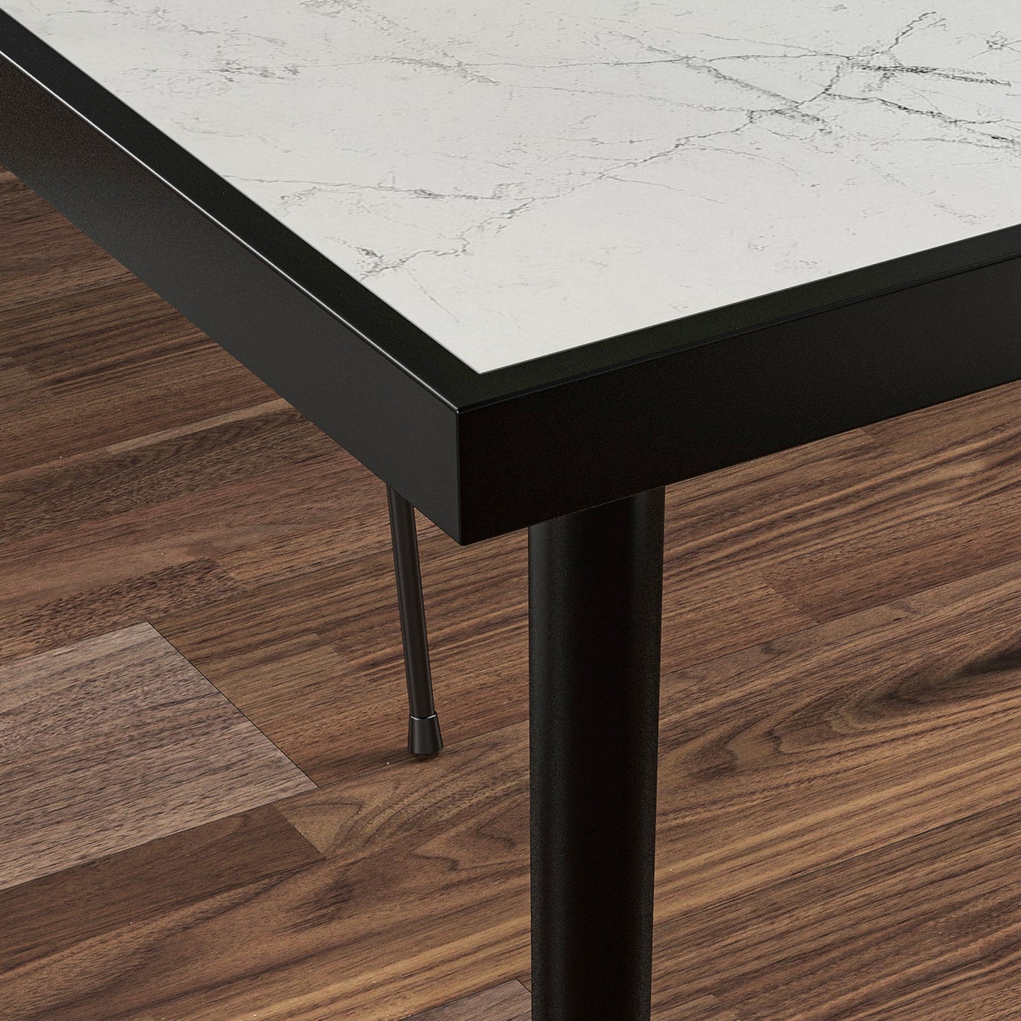Outdoor Dining Table for 4 with Marble Effect Tempered Glass Top White