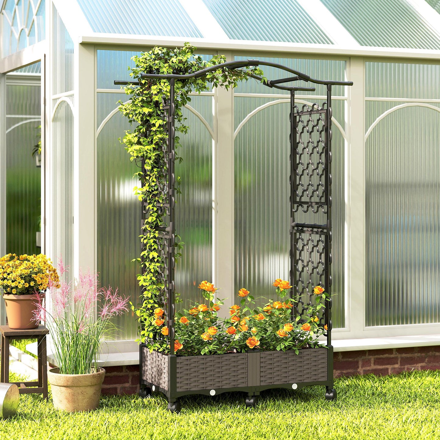 Raised Garden Bed with Arch Trellis, Plastic Raised Bed for Garden