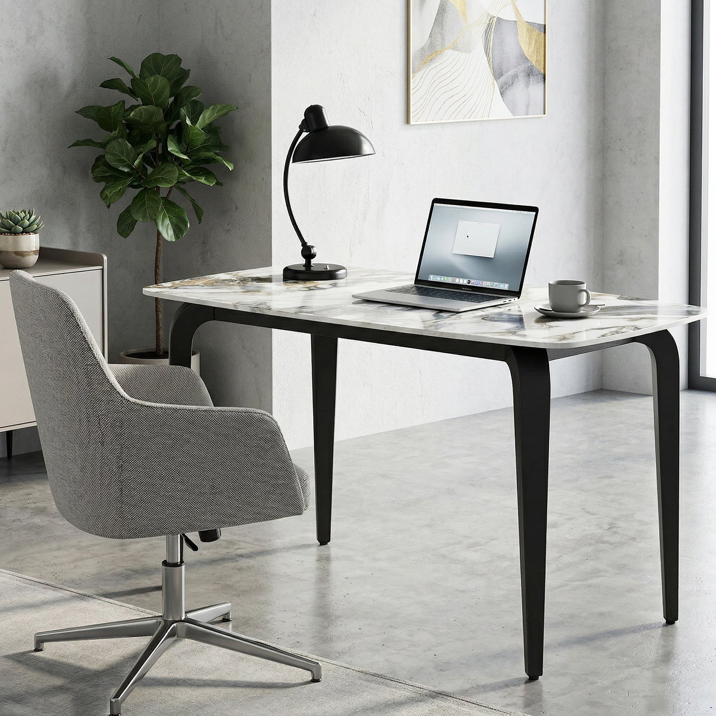 Dining Table for 4, Kitchen Table with Sintered Stone Tabletop, White