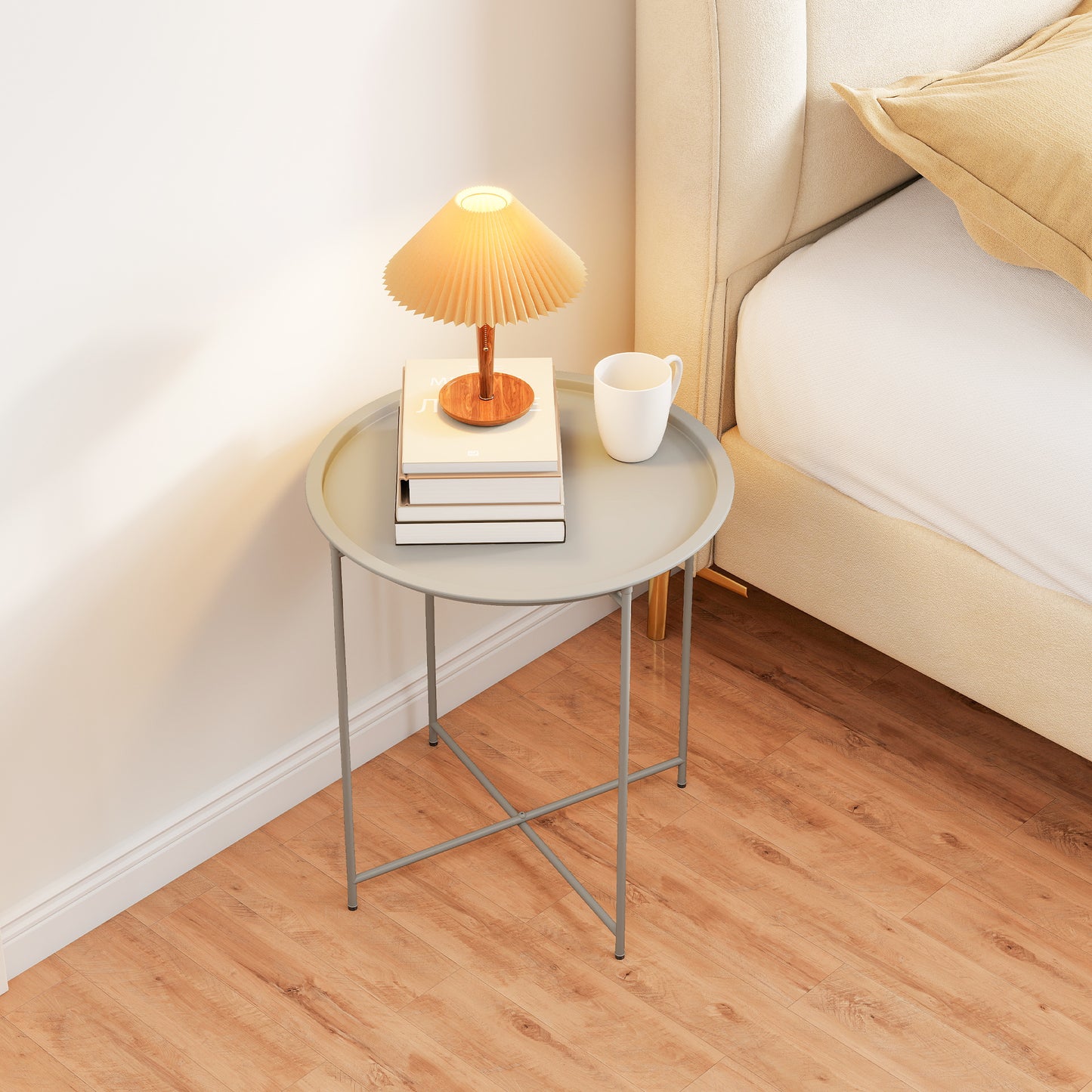 46cm Round Garden Table Side Table with Removable Tray, White