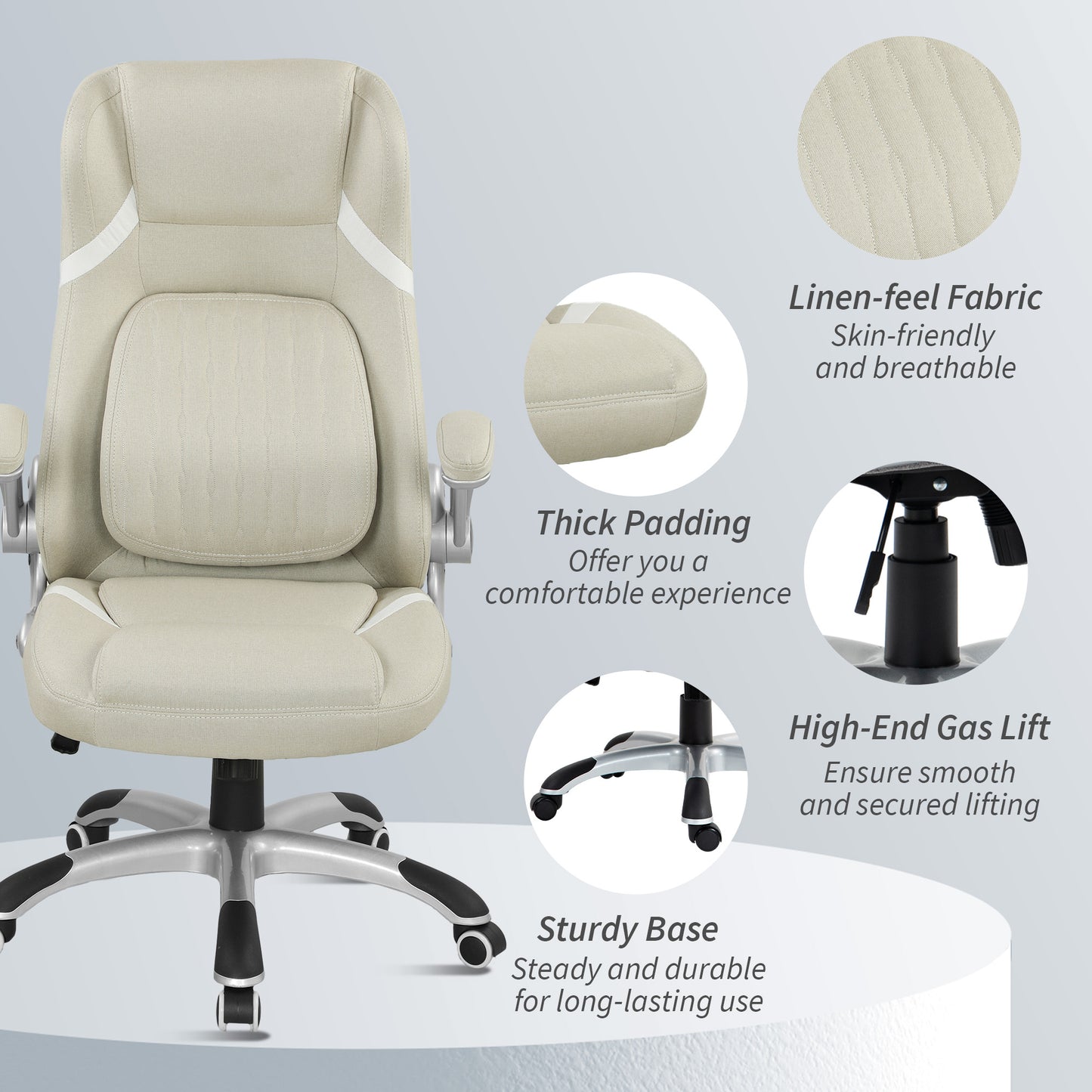 Fabric Office Desk Chair w/ Adjustable Height Tilt Function Beige