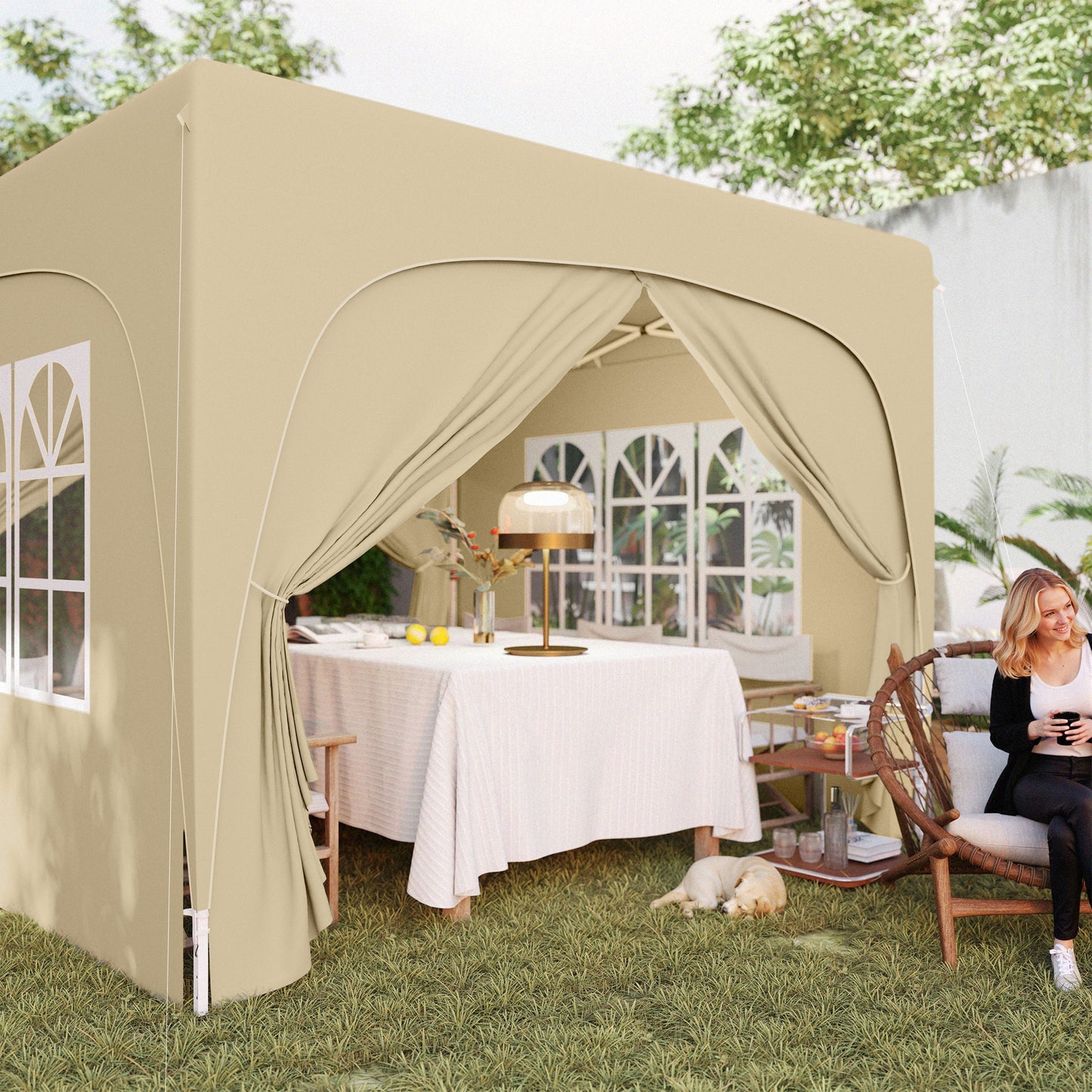 3 x 3(m) UPF50+ Pop Up Gazebo with Sides and Carry Bag, Sand