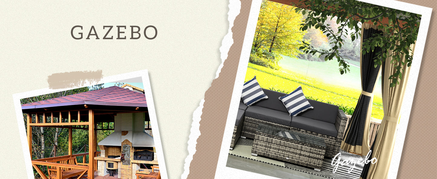 4-Seater Garden Rattan Furniture Set, Outdoor Sectional Conversation PE Rattan Set, with Cushions Pillows and Glass Table, Mixed Grey