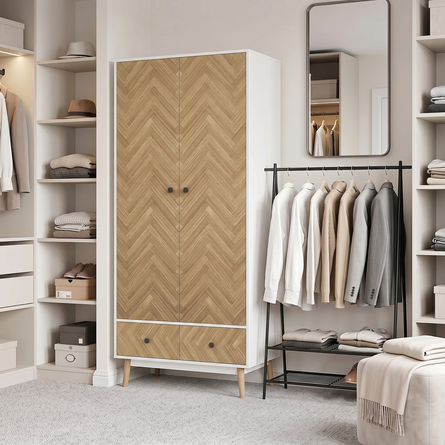 Cabinet Wood-Effect Sticker Surface with 2 Storage Shelves, White