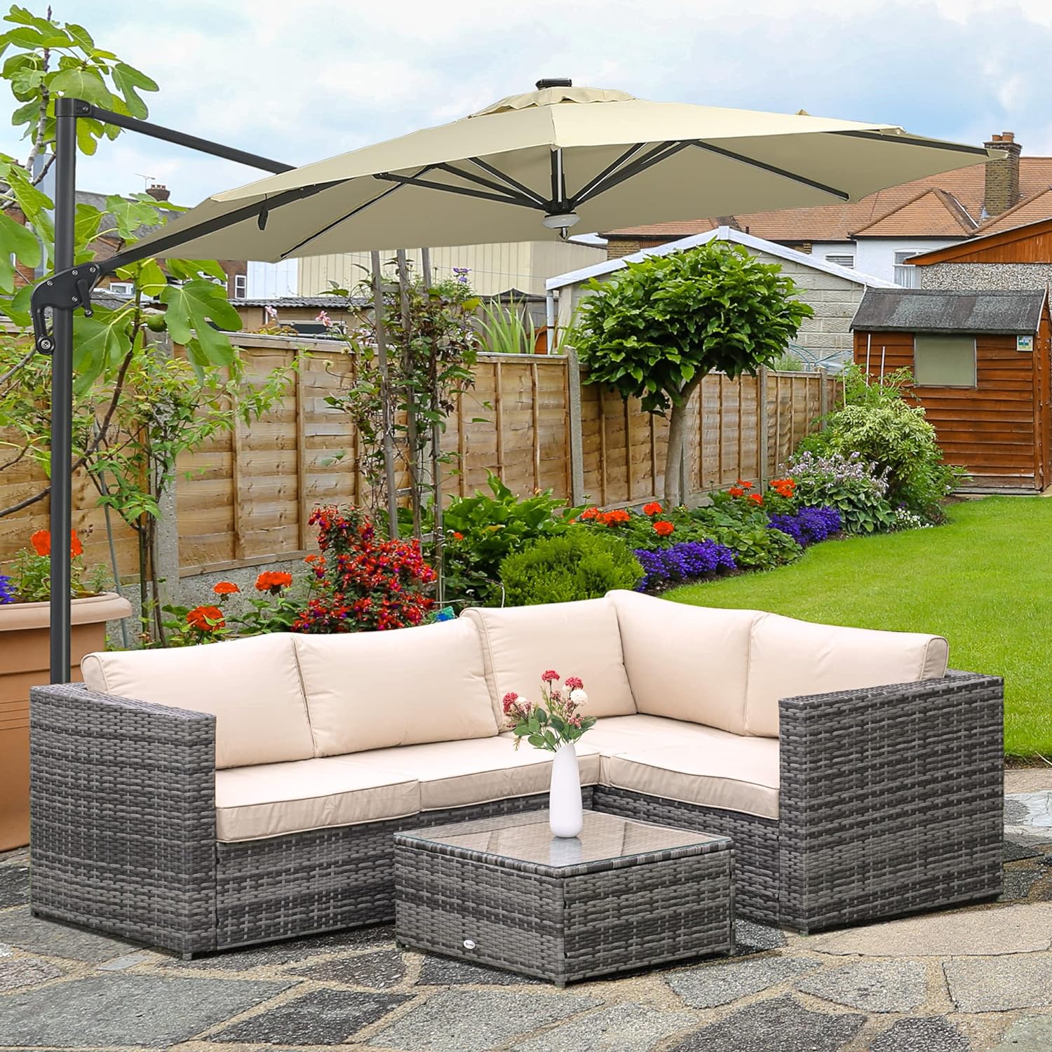 3Pcs Rattan Garden Furniture 4 Seater Outdoor Patio Corner Chair Set w ...