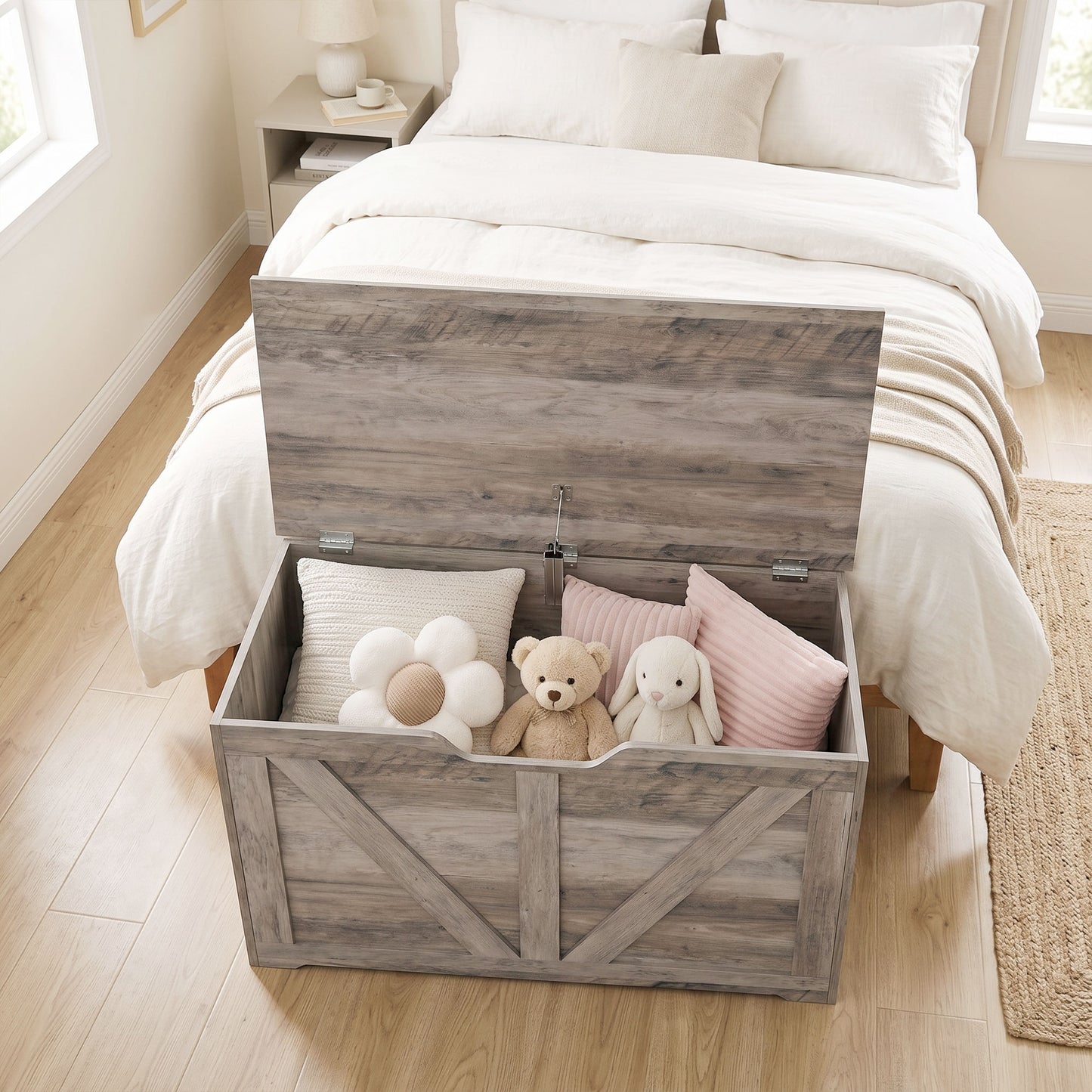 Storage Trunk for Living Room, with Safety Hinge, 80cm, Grey