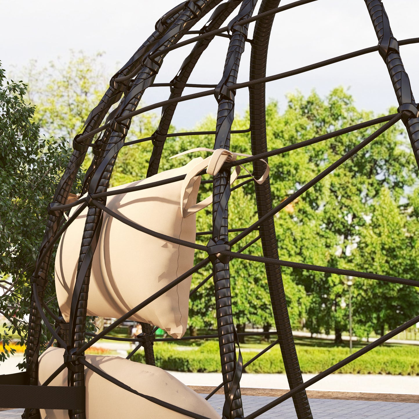 Garden Egg Chair Outdoor Hanging Swing Chair, Folding Basket, Khaki