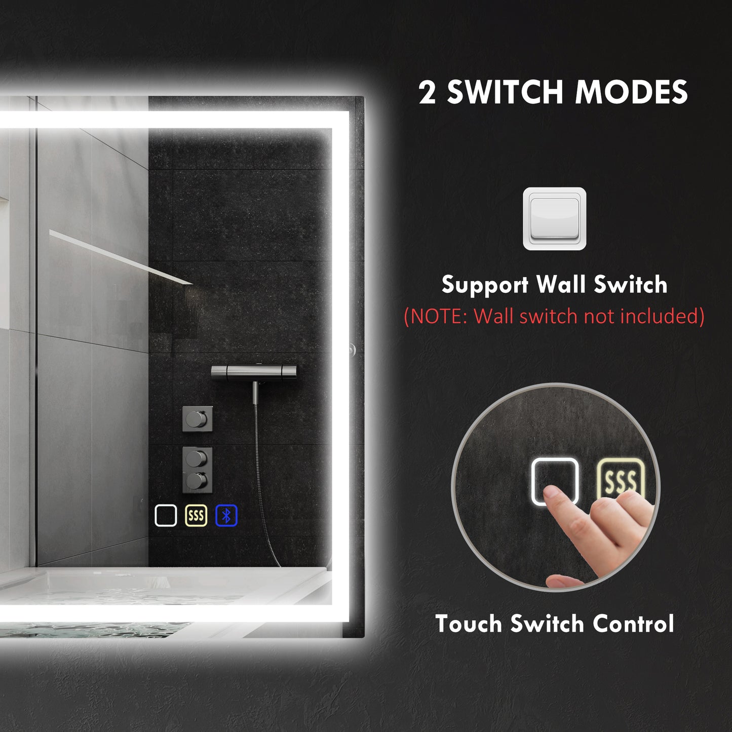 600 x 800 mm Bathroom Mirror with Bluetooth Lights Demister Pad