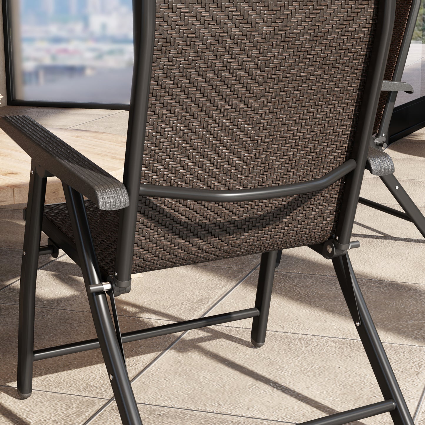 Set of 4 Outdoor Rattan Folding Chair w/ Adjustable Backrest Brown