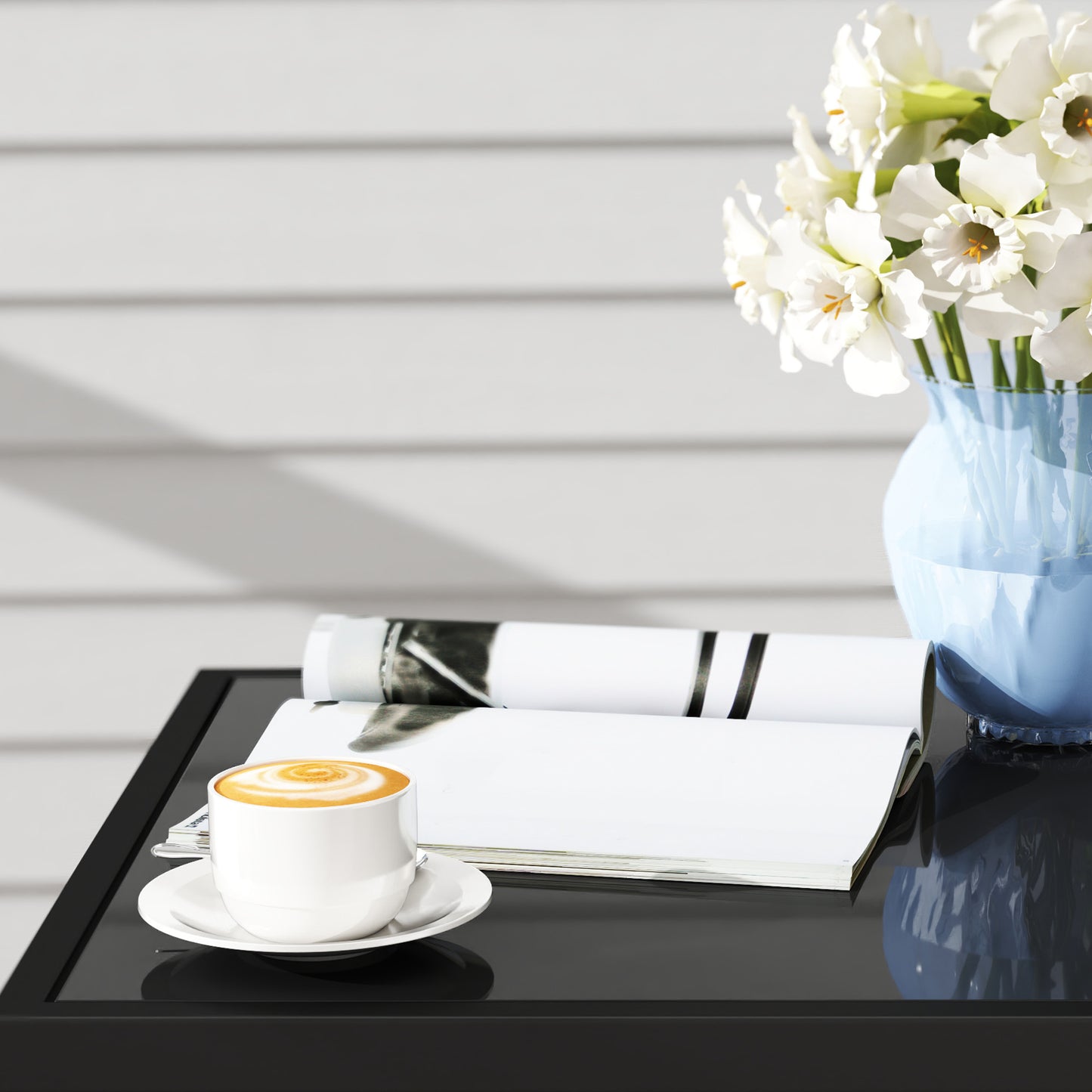 3 PCS Rattan Bistro Set with Cushions Glass Top Coffee Table and Chairs