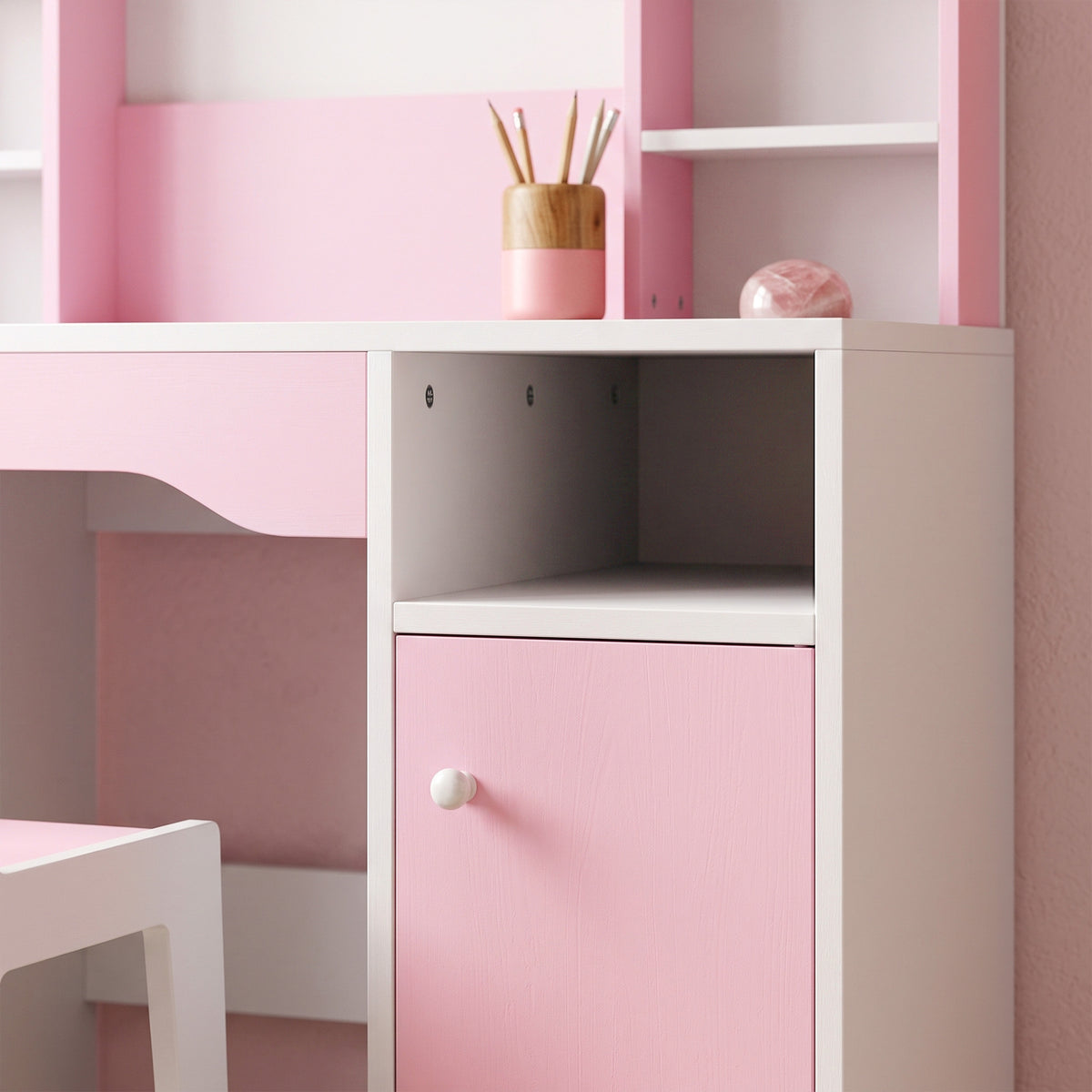 Kids Dressing Table with Stool, Lighted Mirror, Pink
