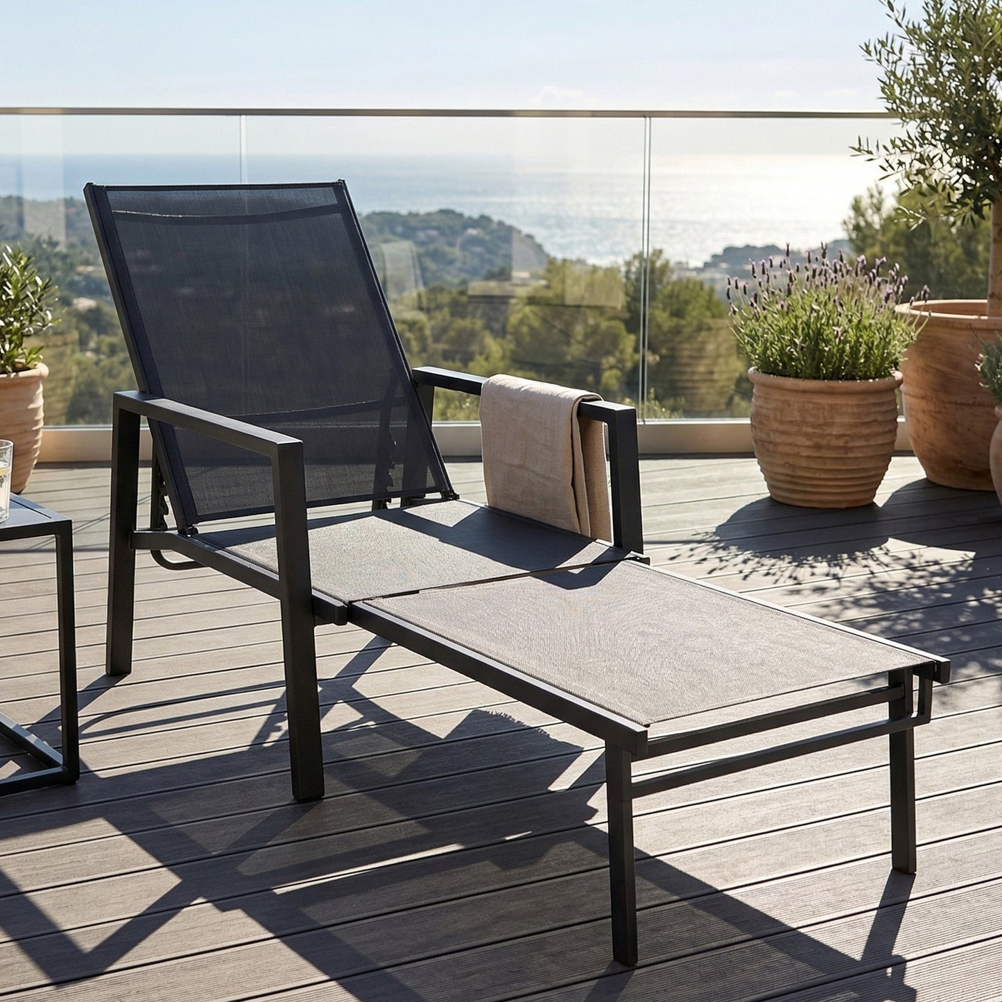 Sun Lounger w/ Retractable Footrest, 5-Position Adjustable