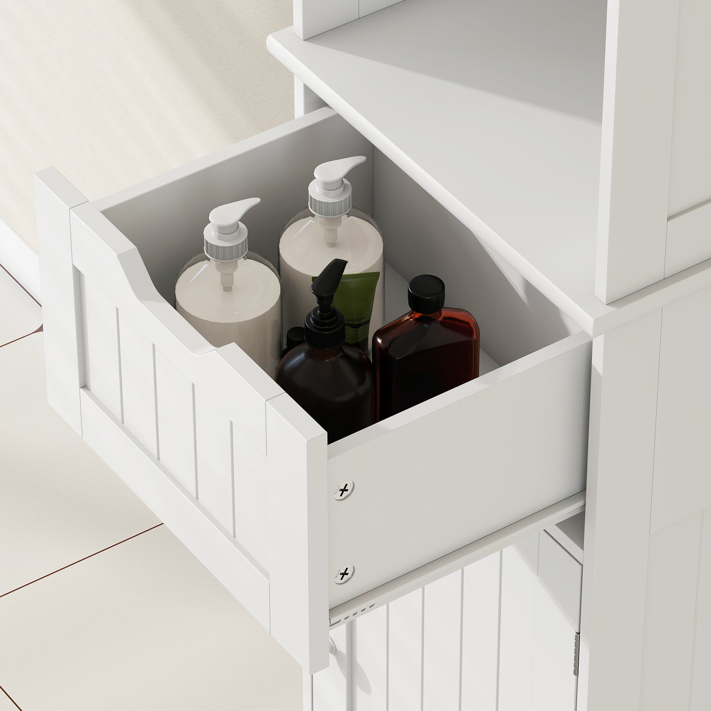 170cm Tall Bathroom Storage Cabinet with LED Light, Adjustable Shelf