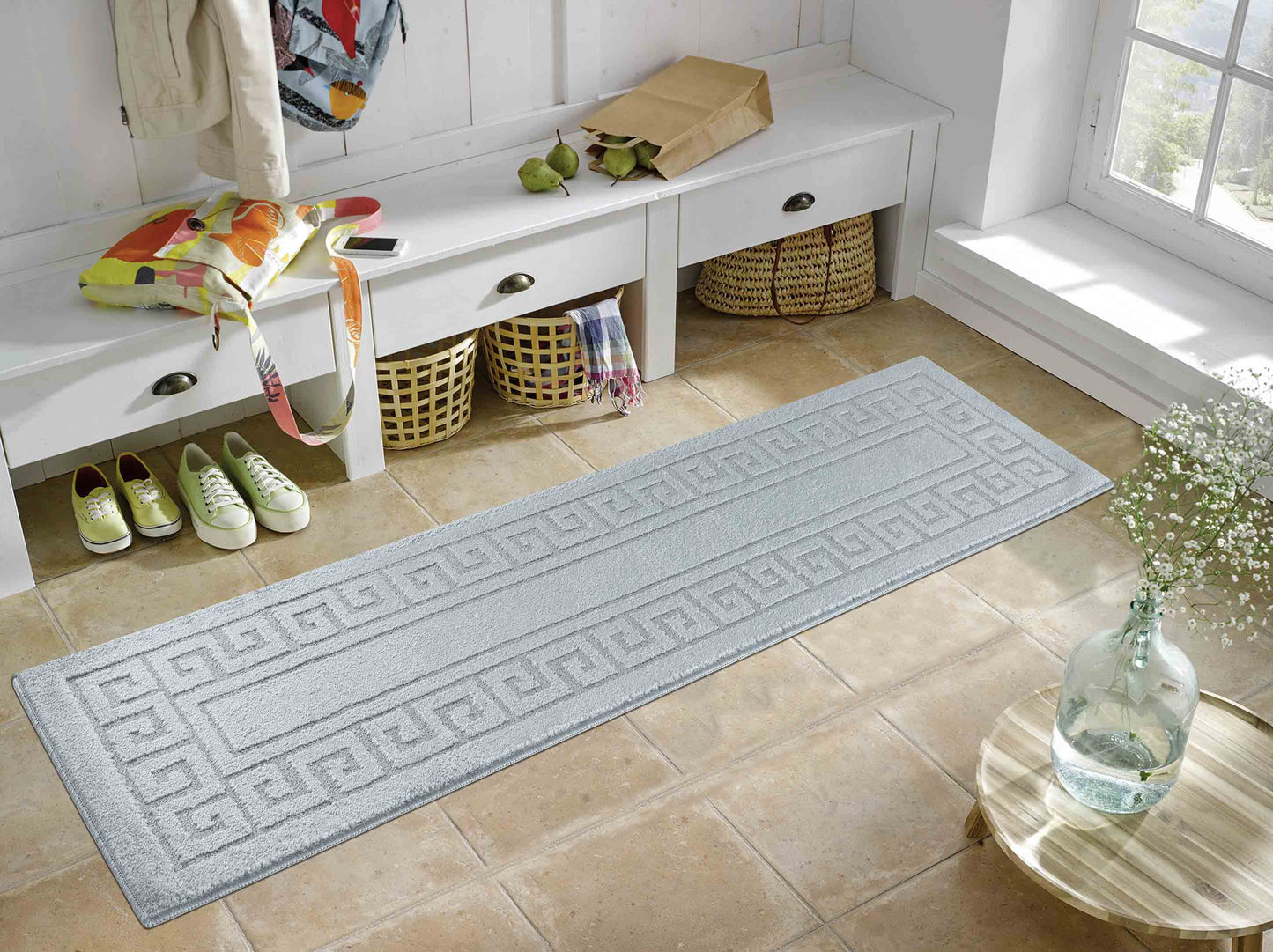 Ivy Anti-Slip Greek Key Design Doormat – Machine Washable for Easy Care - 5 Colours Available