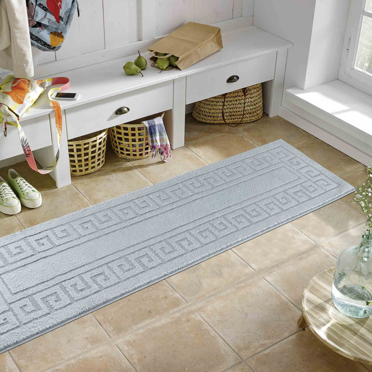 Ivy Anti-Slip Greek Key Design Doormat – Machine Washable for Easy Care - 5 Colours Available