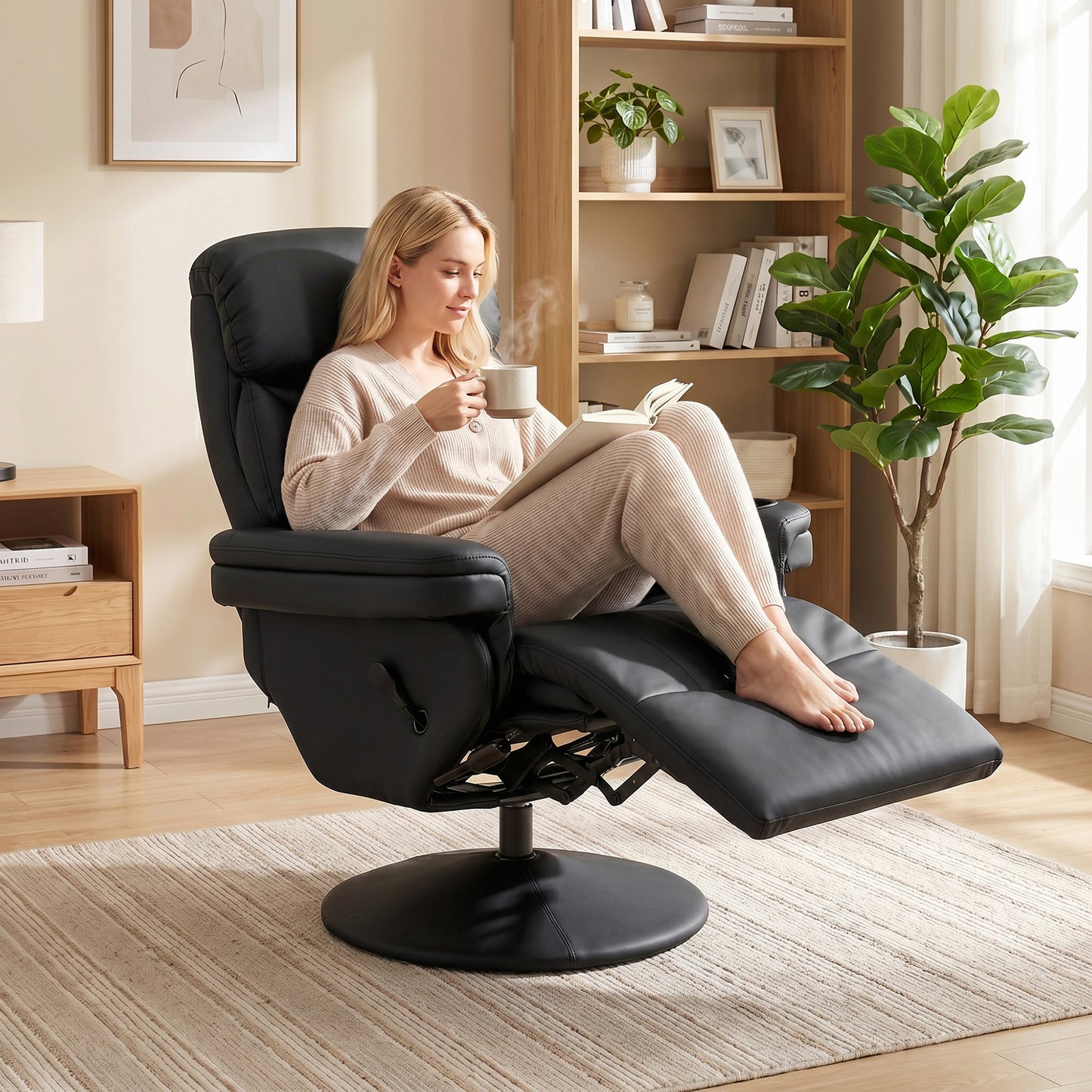 Upholstered Reclining Armchair with Adjustable Backrest, Black
