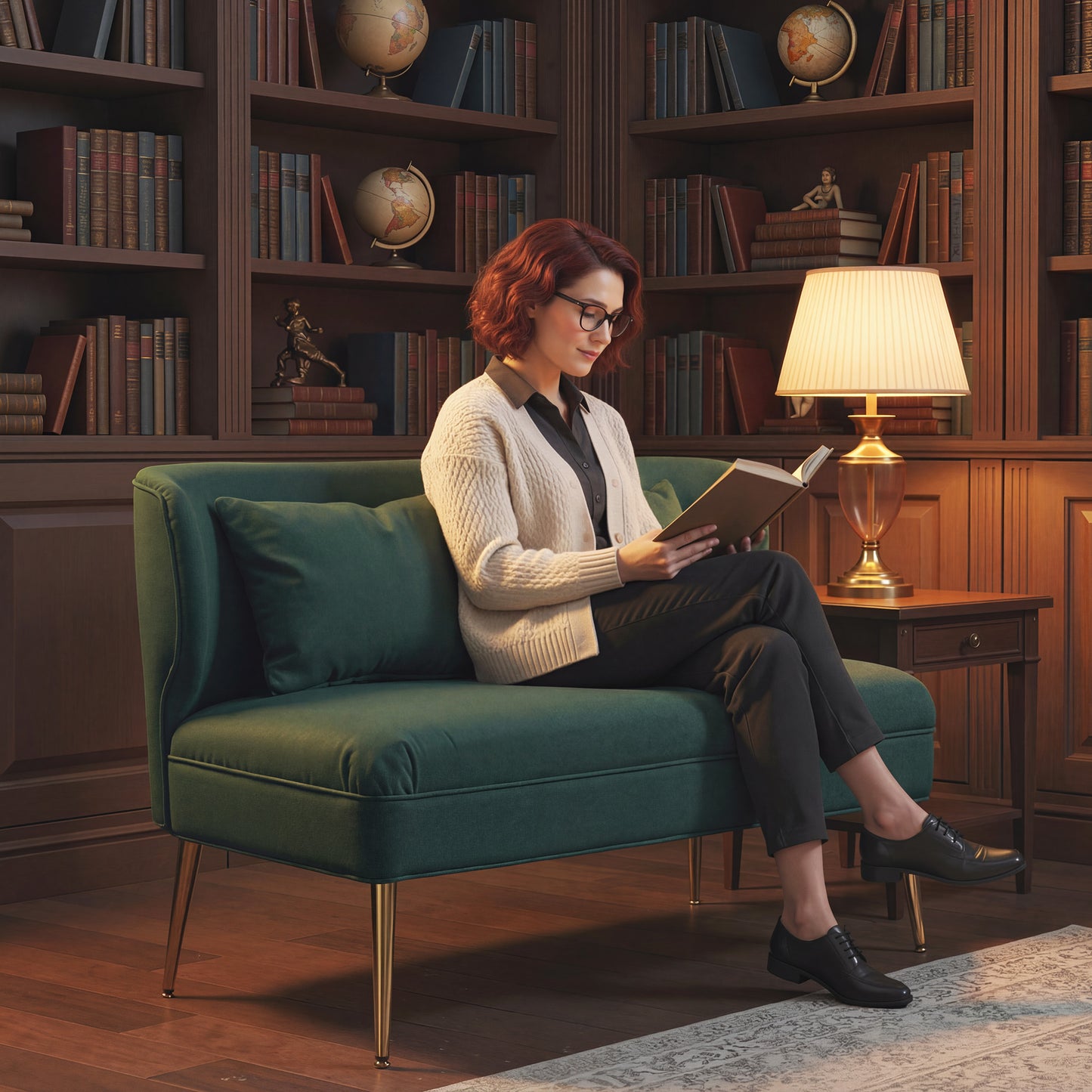 2 Seater Sofa, Small Sofa with Wing Back, Thick Seat, Dark Green