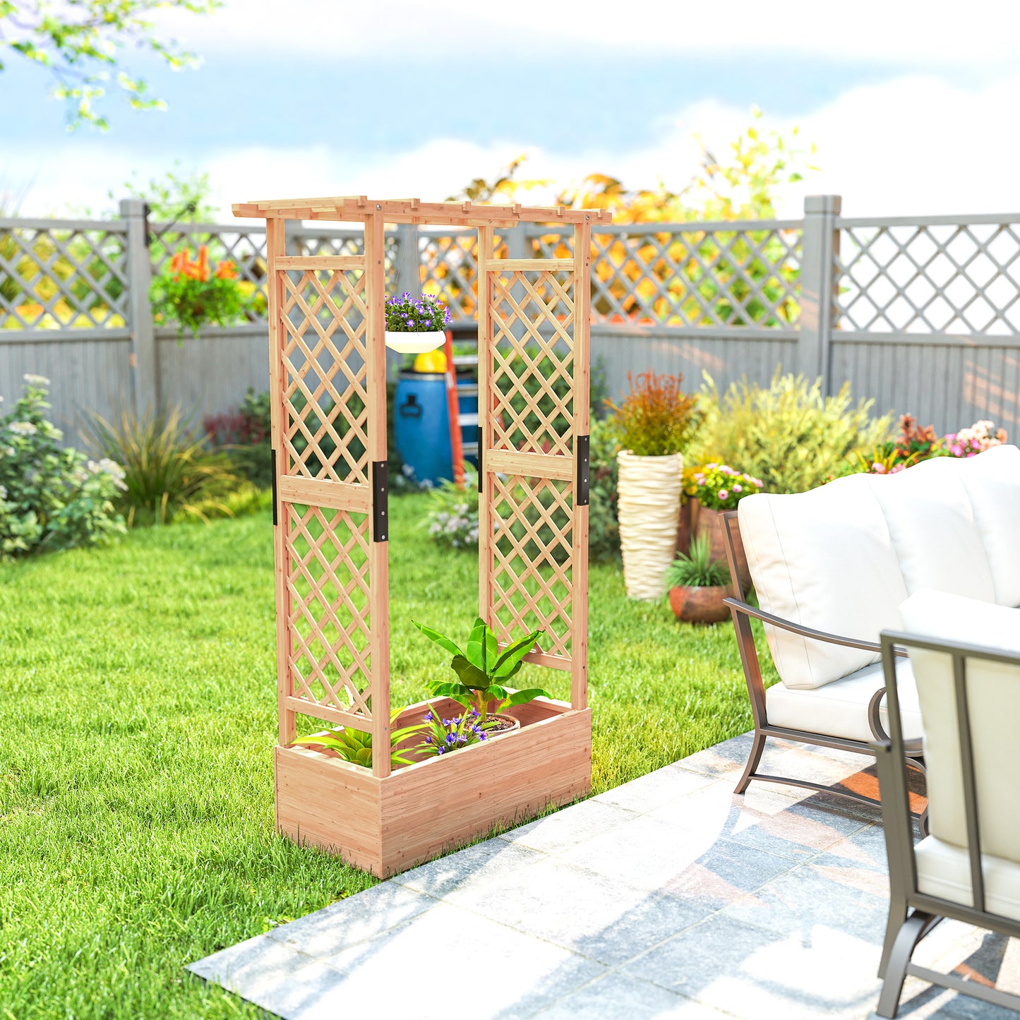 Raised Bed for Garden with Trellis, 110 x 44 x 181 cm, Natural