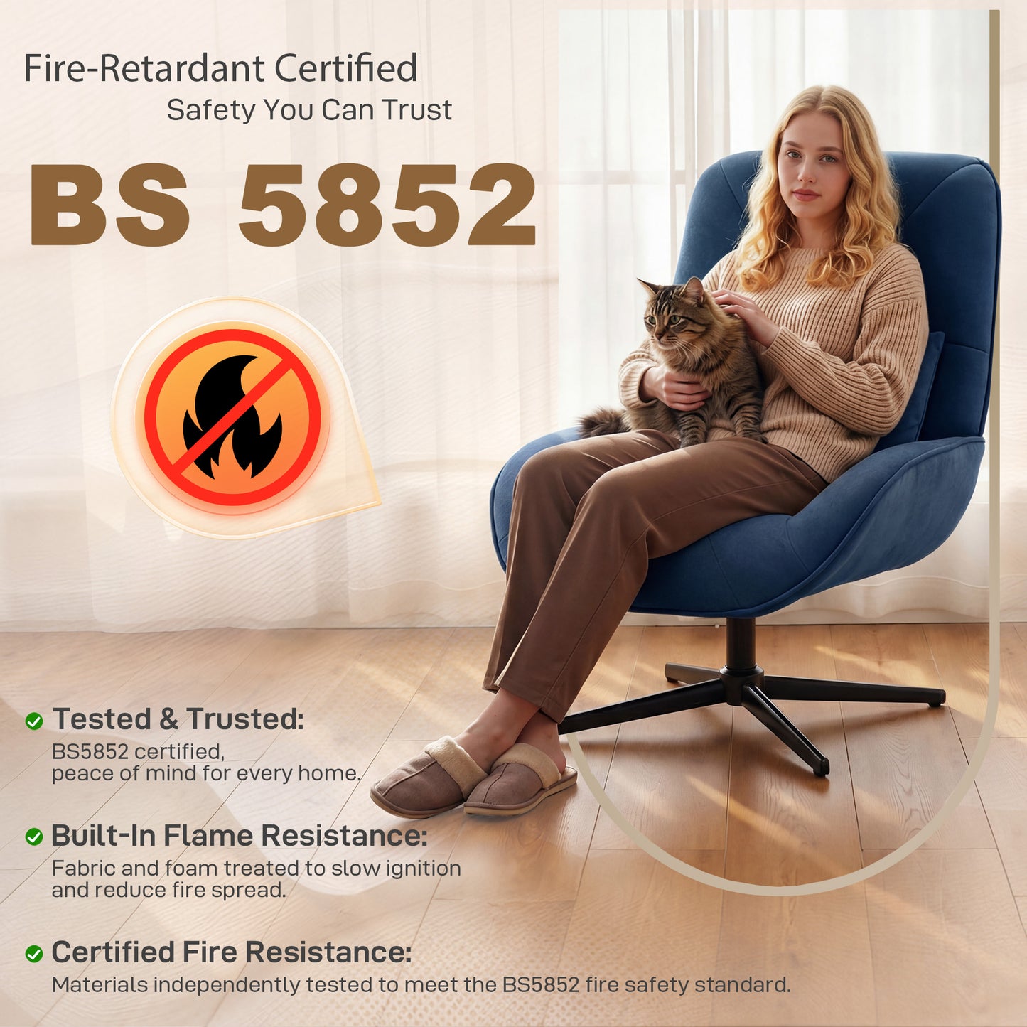 Swivel Accent Chair, Chenille Armchair with Lumbar Pillow, Dark Blue