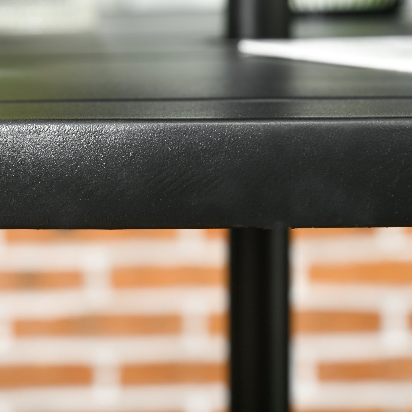 Garden Table with Parasol Hole, Outdoor Dining Garden Table for Four Persons, Round Patio Table with Slatted Metal Top, Black