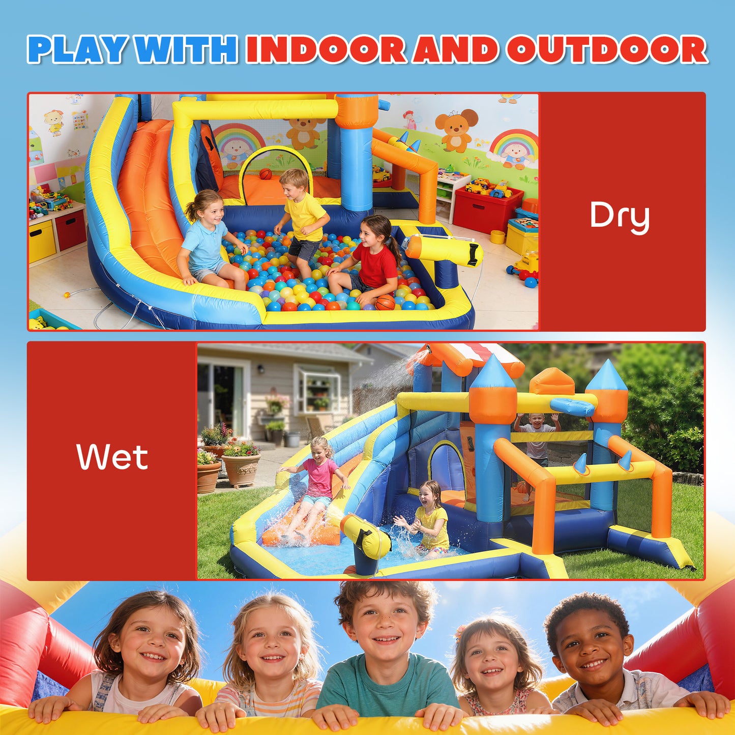 Inflatable Bounce House with Slide Pool/Ball Pit for Outdoor