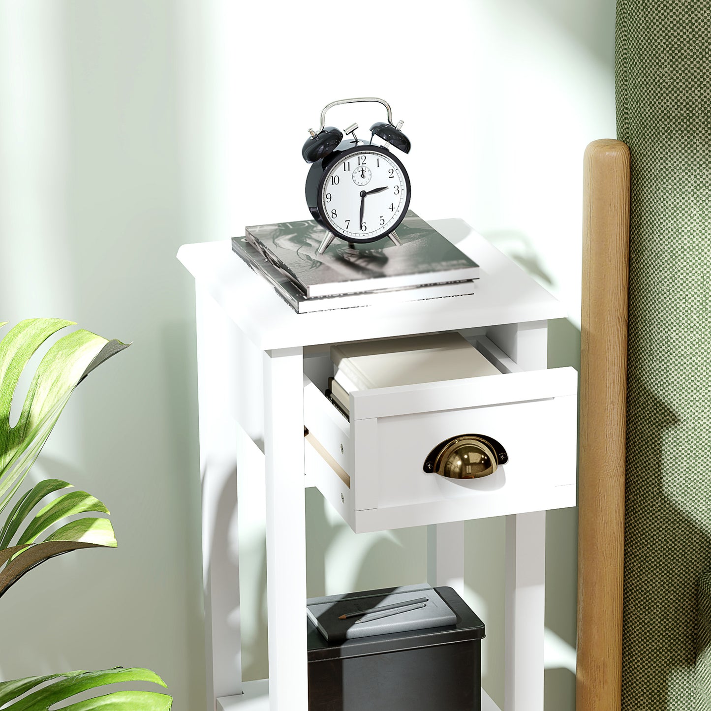 2-Tier Side Tables Set of 2 with Drawer Shelf for Living Room, White