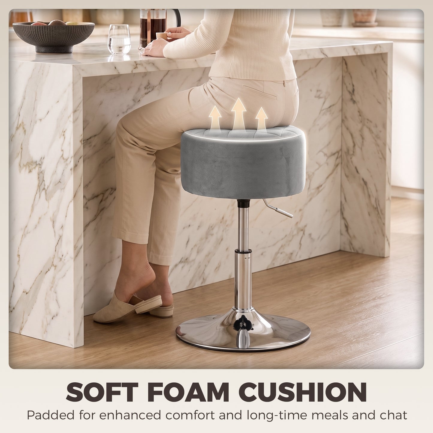 Bar Stool Adjustable Swivel 1 Piece, Grey