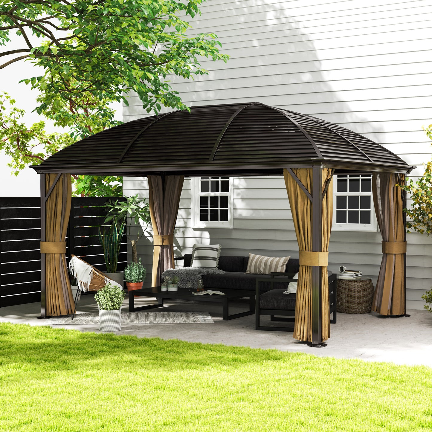 3 x 4m Hardtop Gazebo Aluminium Garden Pavilion Brown