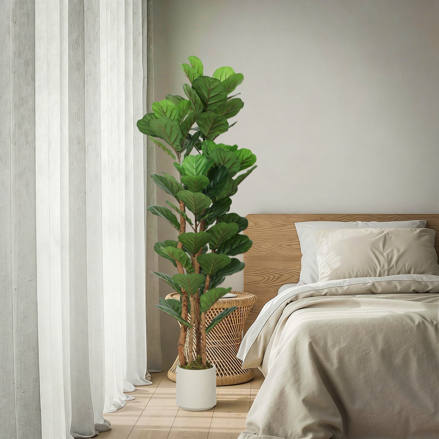 150cm Artificial Fiddle Leaf Fig Tree with Solid Wood Trunks